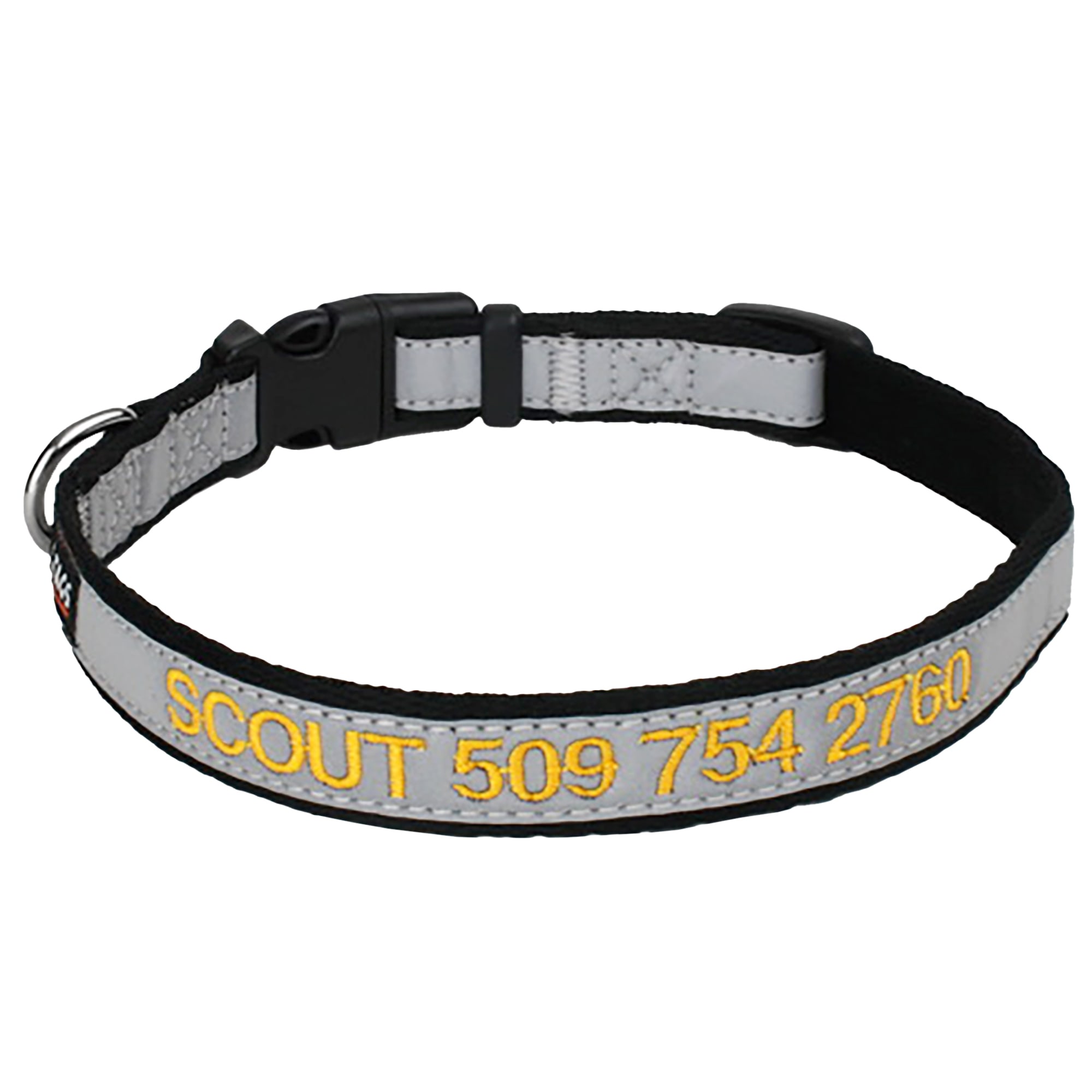 GoTags Reflective Personalized Black Dog Collar with Custom Embroidery