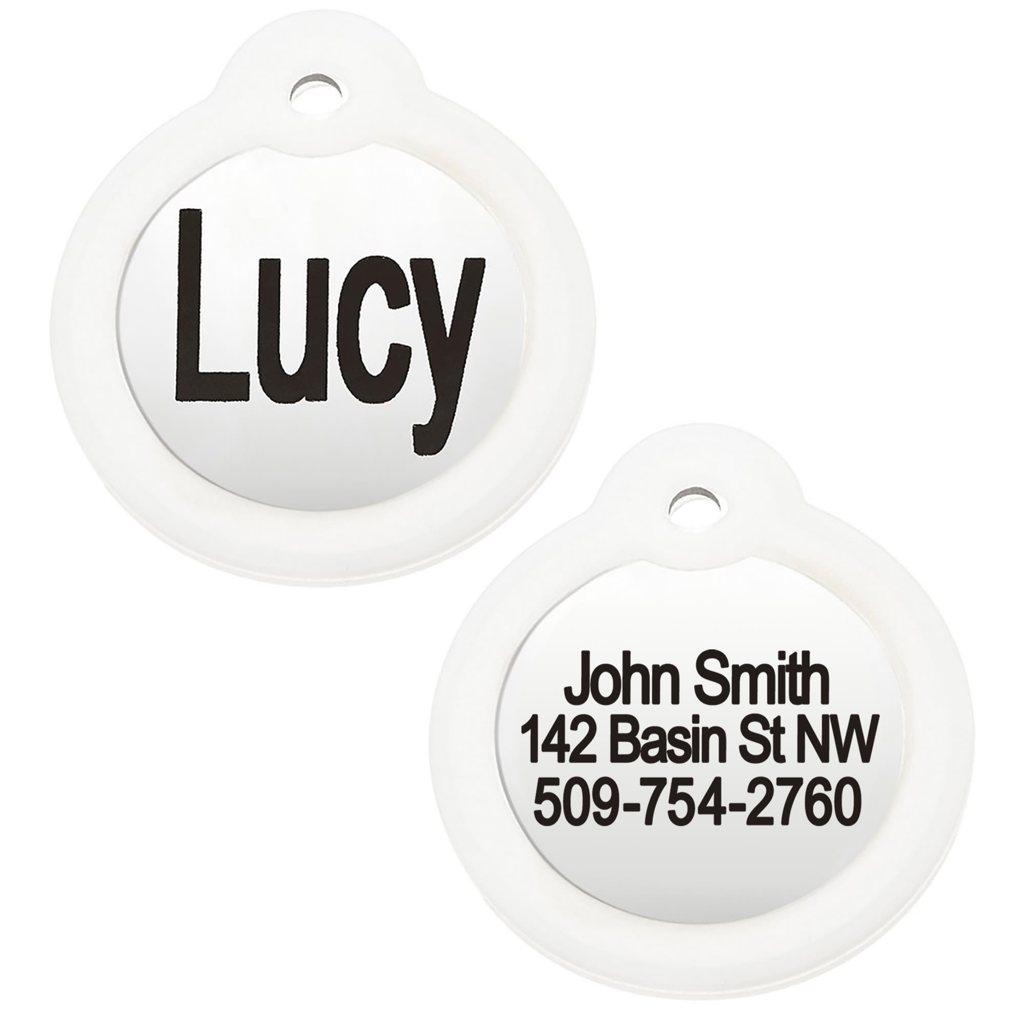 Stainless Steel Circle Pet Tag Engraved & Ring Dog Cat Name