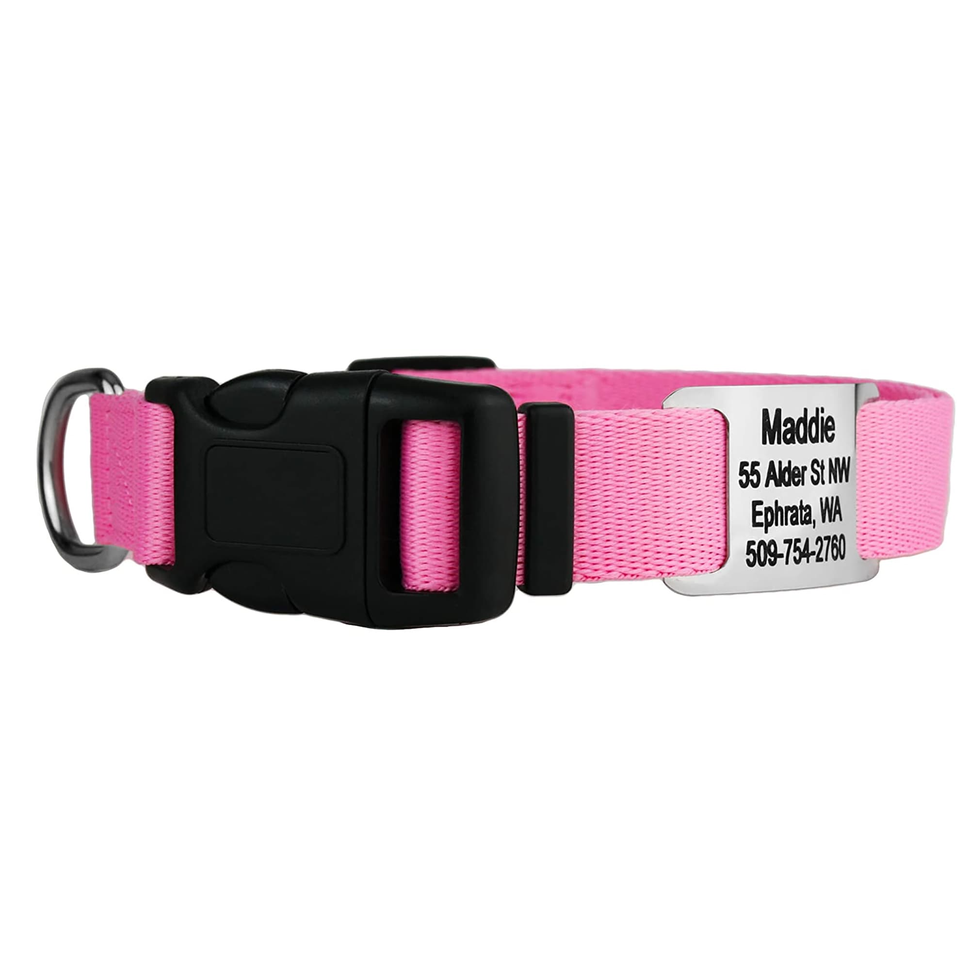 Custom Nylon Dog Collar Personalized ID Name Collar for Small Large Dogs Pink