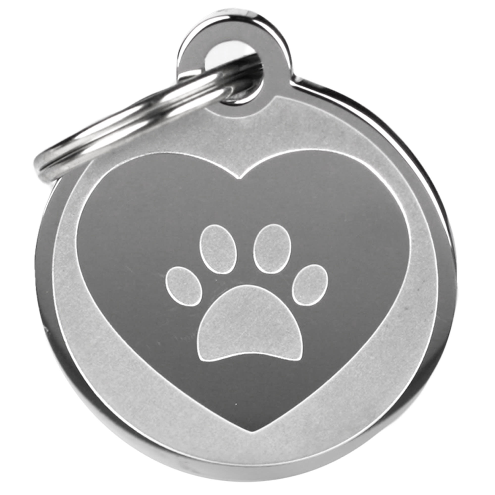 Large Stainless Steel Pet ID Tag-Large Heart - Silver Paw Pet Tags