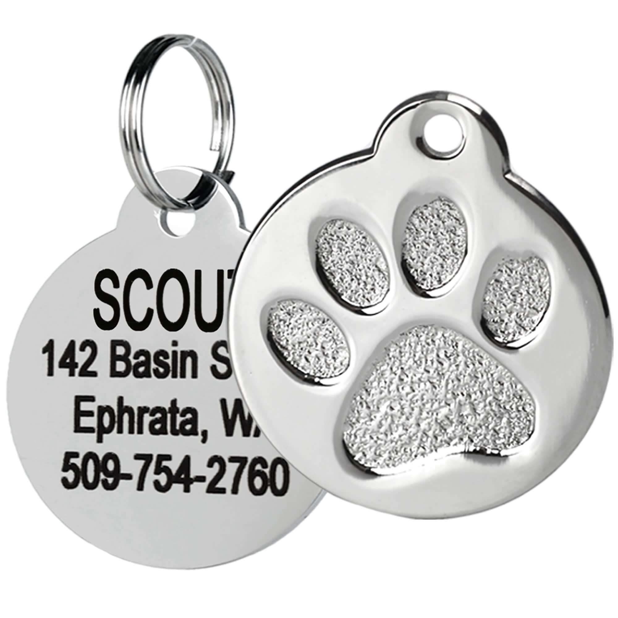 GoTags Personalized Stainless Steel Paw Print Pet ID Tag with