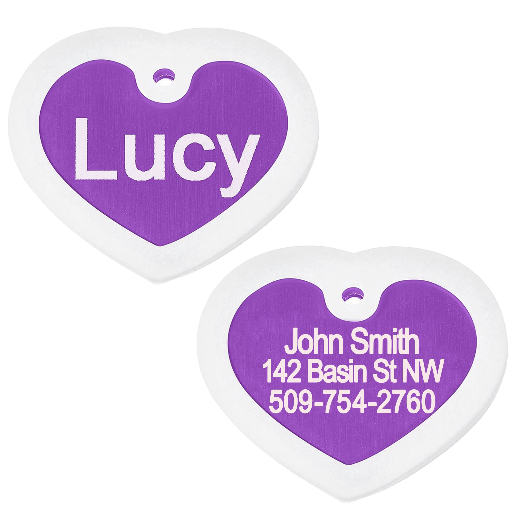 GoTags Personalized Purple Heart Pet ID Tag Includes Glow in The