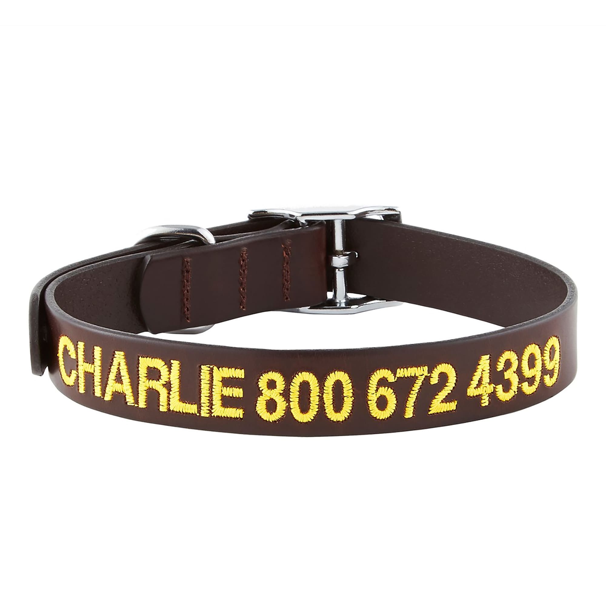GoTags Personalized Leather Dark Brown Dog Collar with Custom