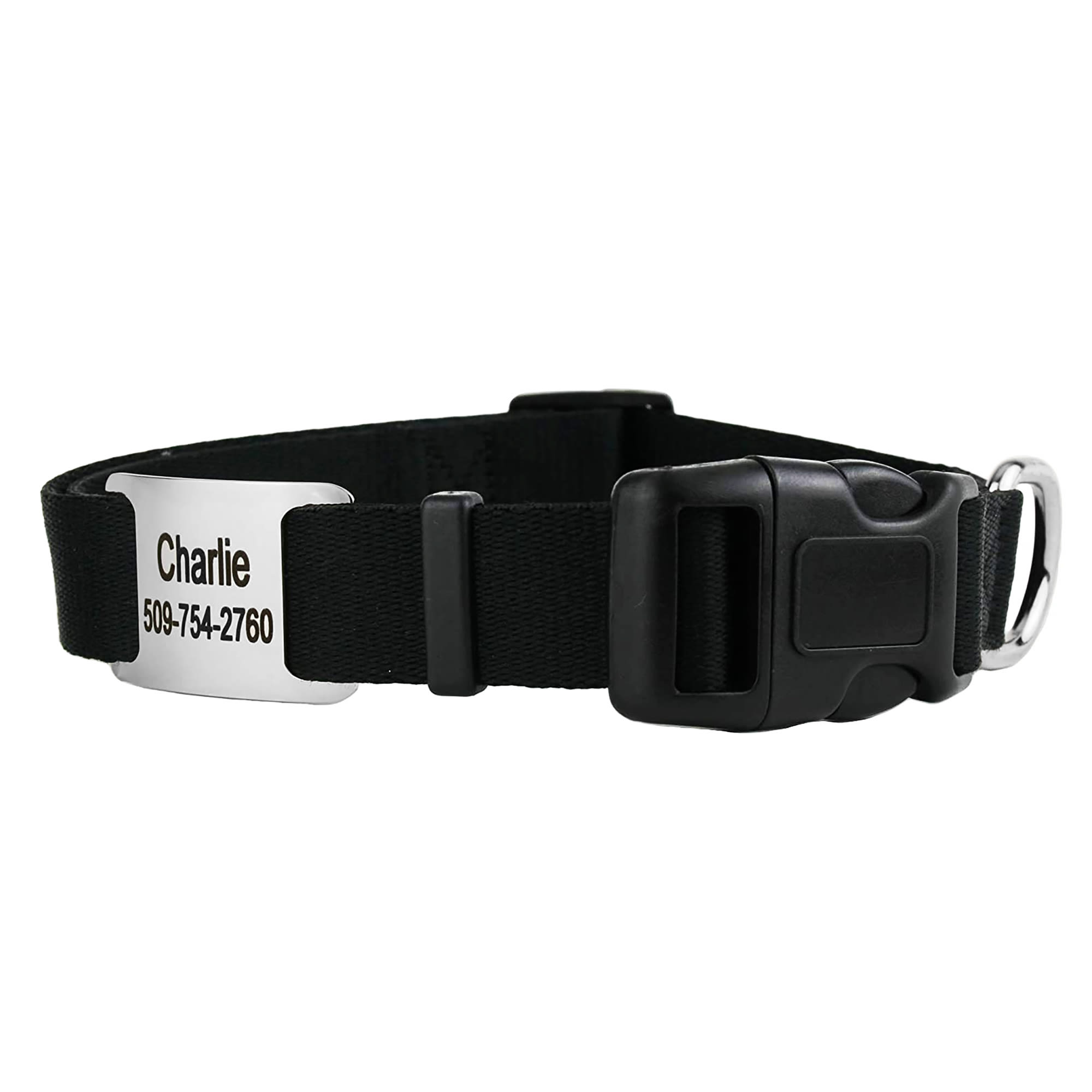 GoTags Personalized Black Adjustable Dog Collar with Custom Engraved