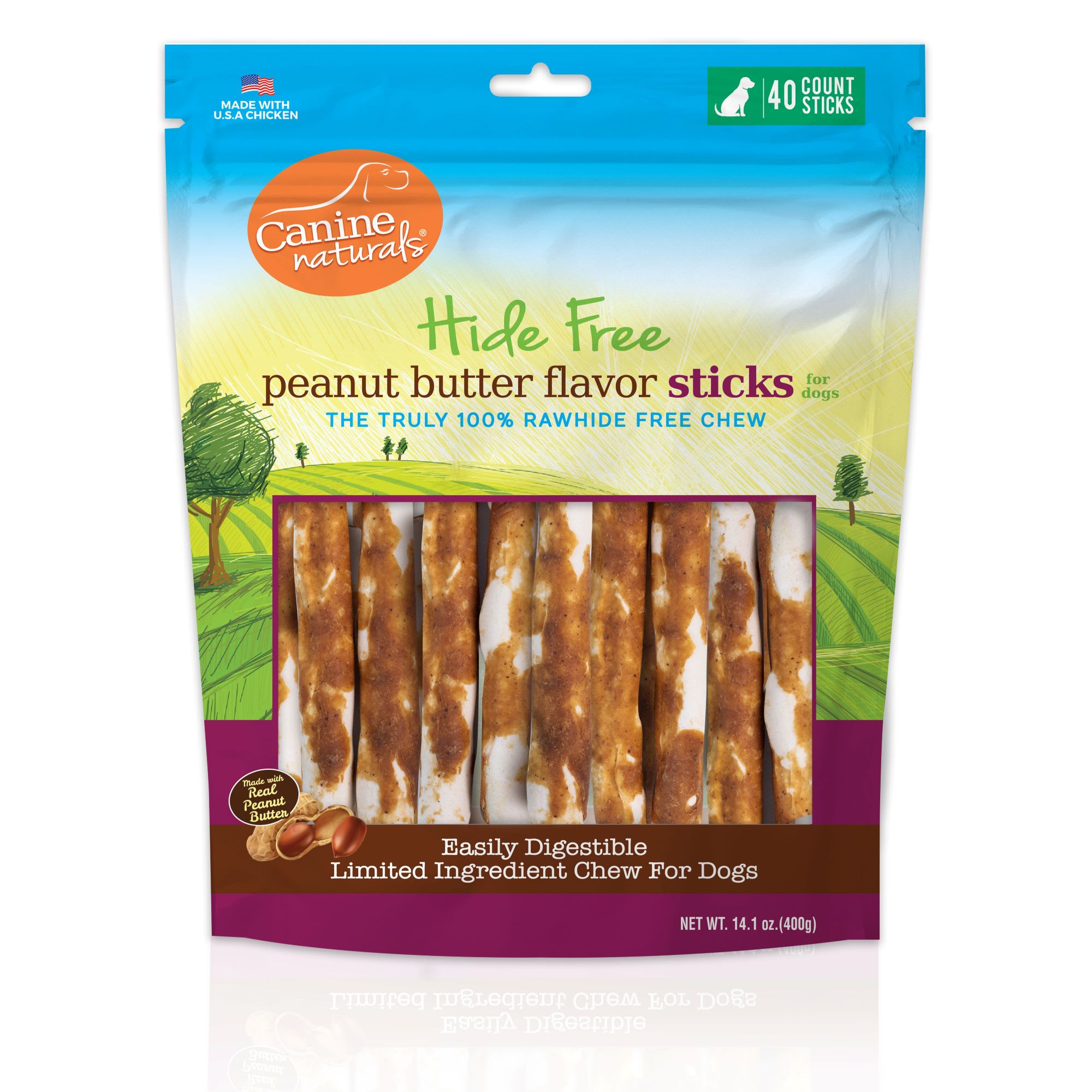 Canine Naturals Rawhide Free Peanut Butter Recipe Sticks for Dogs, 14.1  oz., Count of 40