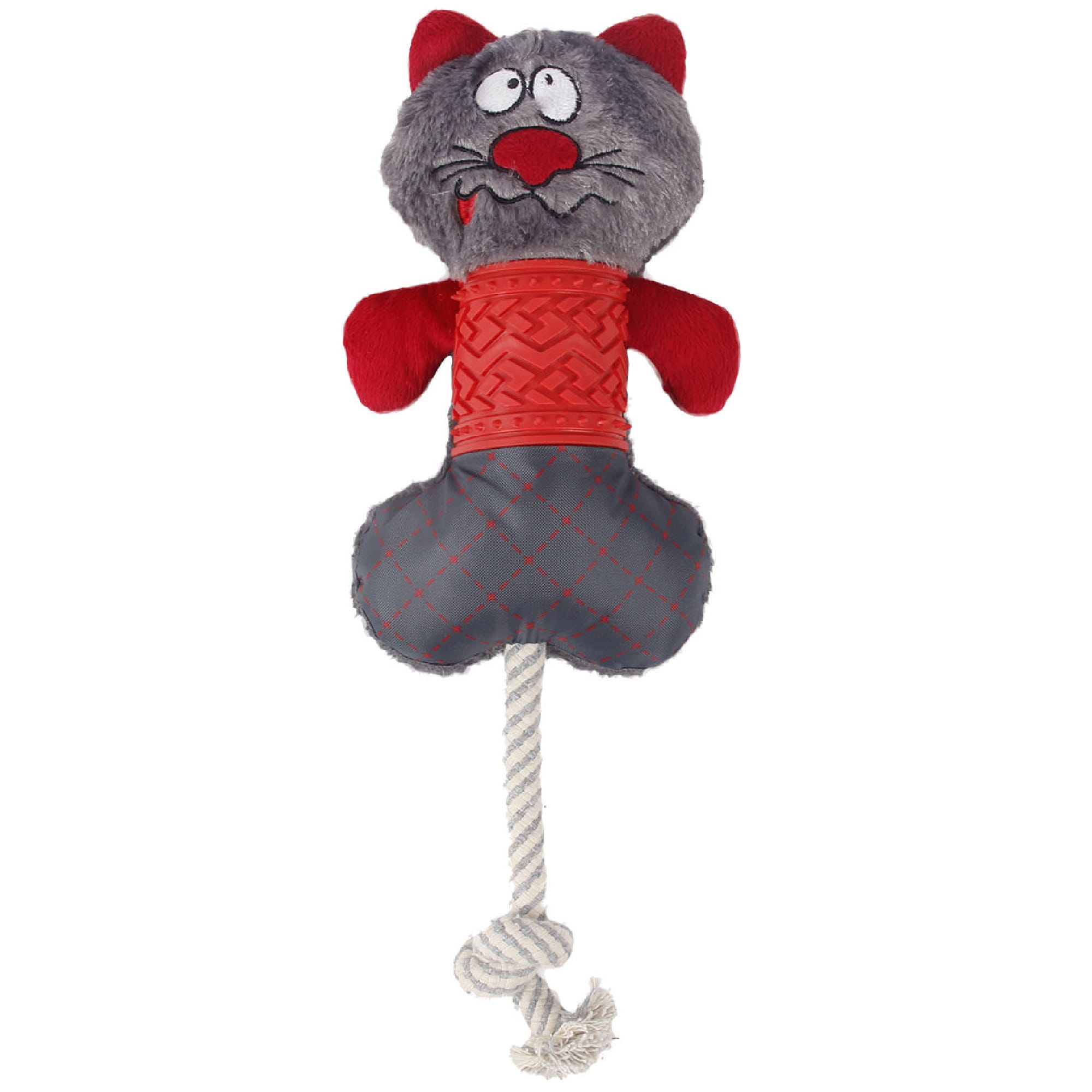Pet Life Squeak & Tug Dog Toy, XLarge, Red/Grey