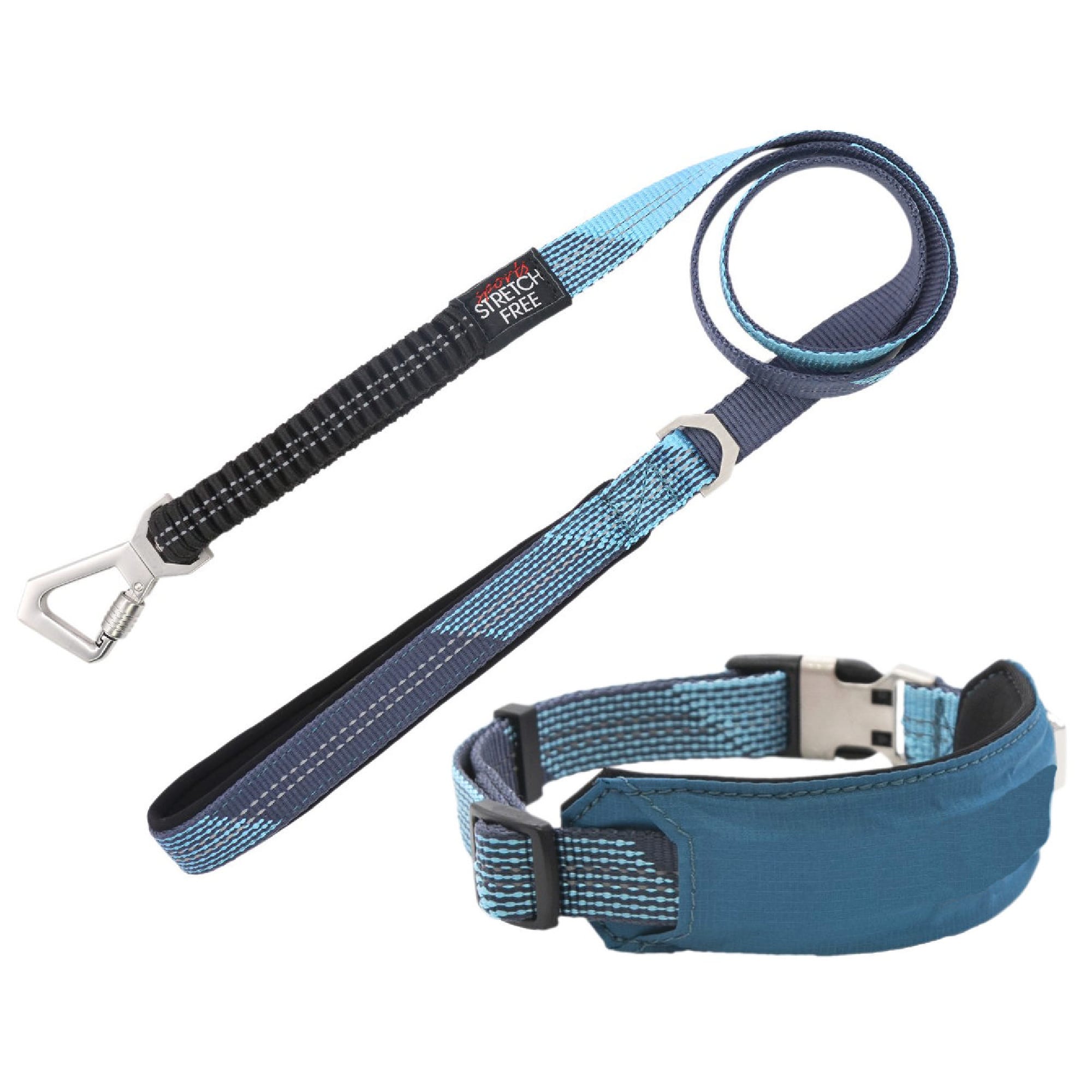 Pet Life Blue 'Geo-prene' 2-in-1 Shock Absorbing Neoprene Padded Reflective  Dog Leash and Collar, Small