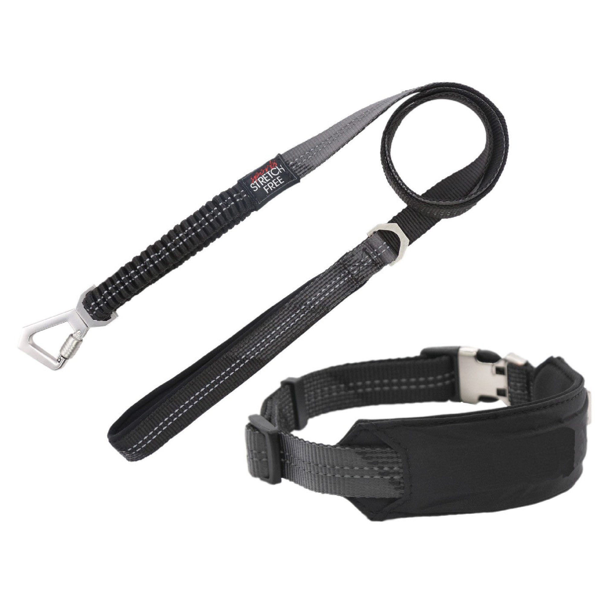 Pet Life Black 'Geoprene' 2in1 Shock Absorbing Neoprene Padded Reflective Dog Leash and