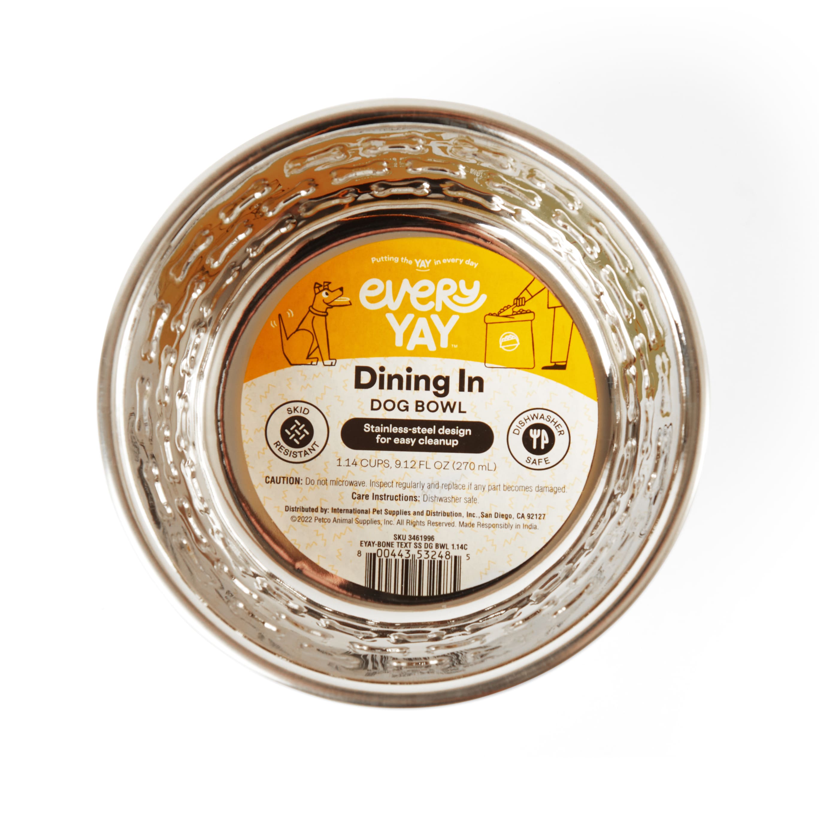 EveryYay Textured Stainless Steel Bone Dog Bowl, 1.14 Cups Petco
