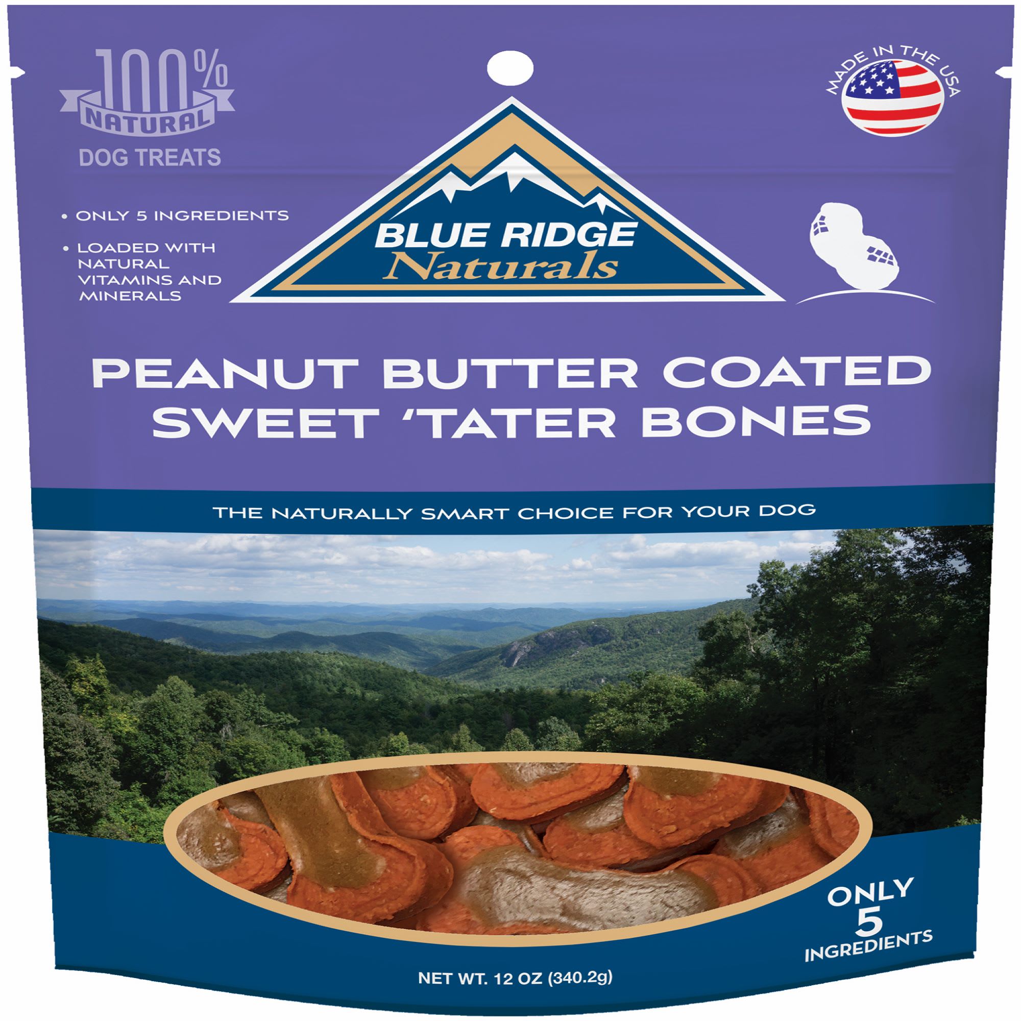 Blue Ridge Naturals Peanut Butter Coated Sweet 'Tater Bones Dog Treats Blue Ridge Naturals Peanut Butter Coated Sweet 'Tater Bones Dog Treats
