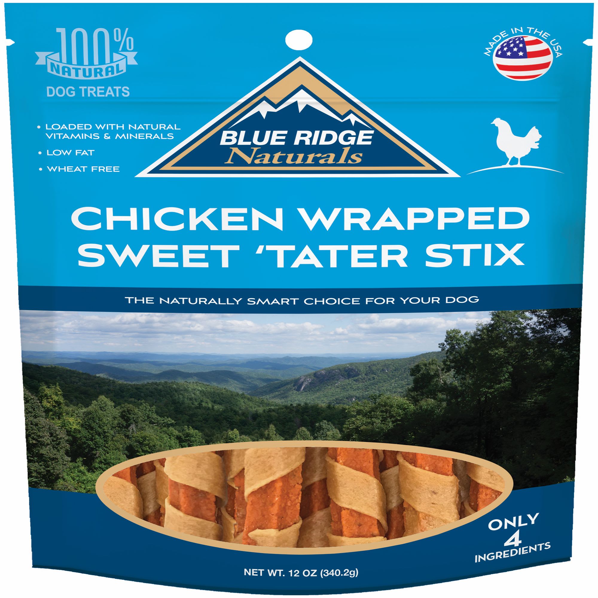 Blue Ridge Naturals Chicken Wrapped Sweet Potato Stix Dog Treats, 12 oz