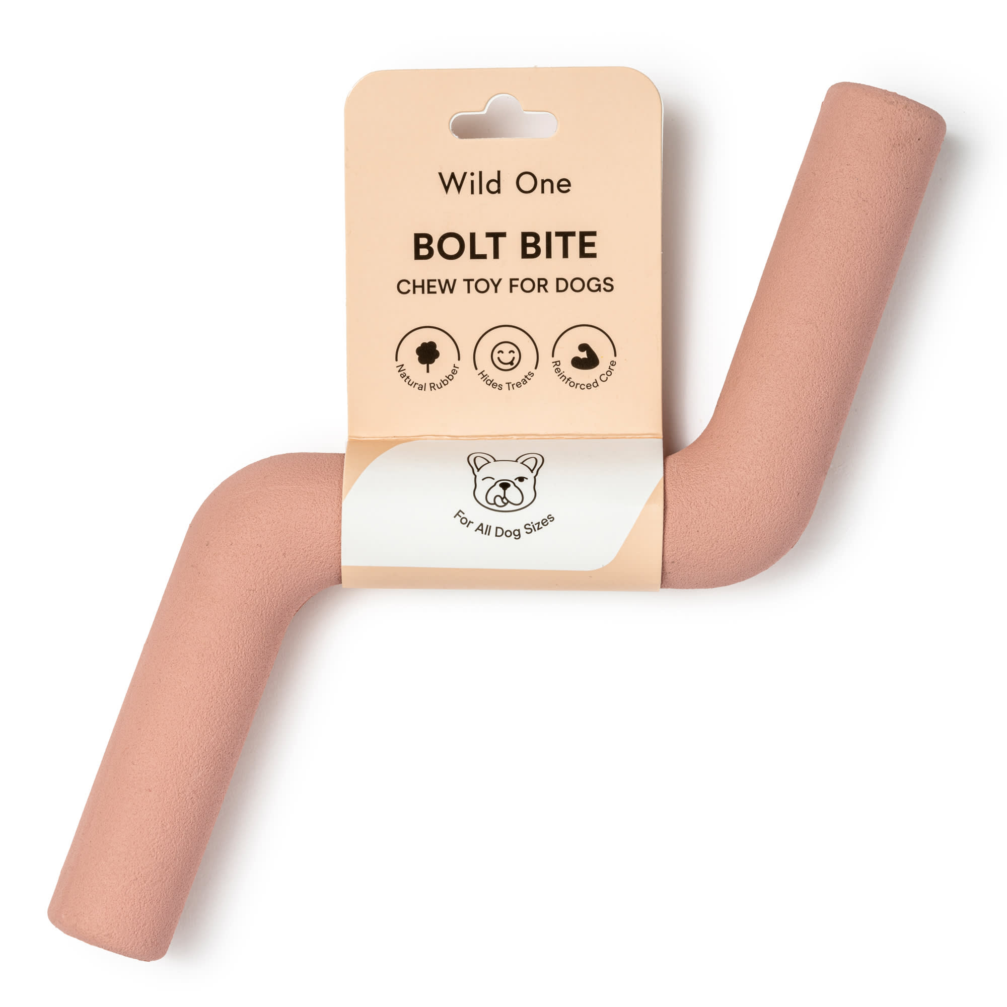 Wild One Bolt Bite Dog Toy 100% Natural Rubber  Fun to Chew  Chew Toy  Treat Dispensing  Durable for Large Breeds Pink
