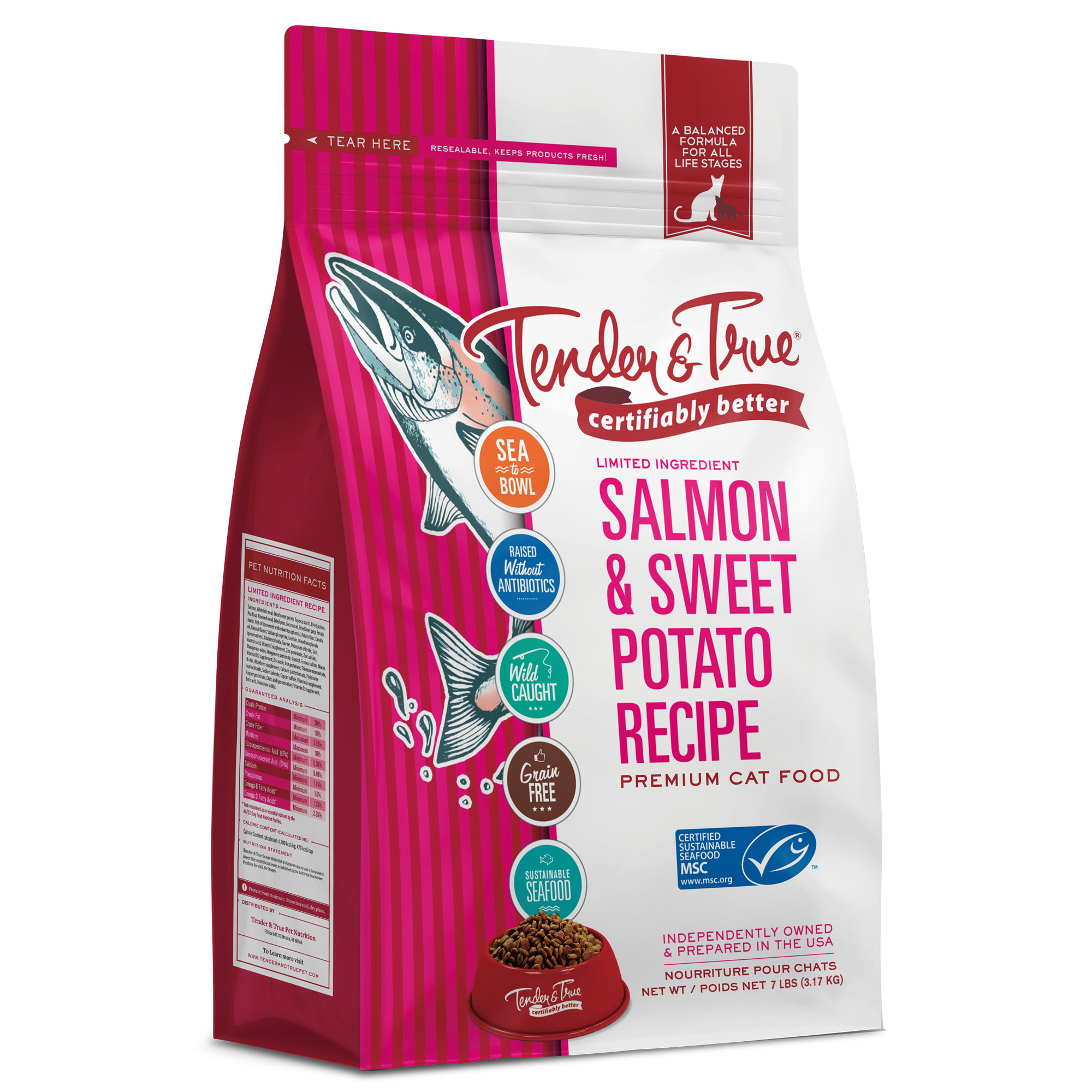 Tender & True Salmon & Sweet Potato Dry Cat Food, 7 lbs