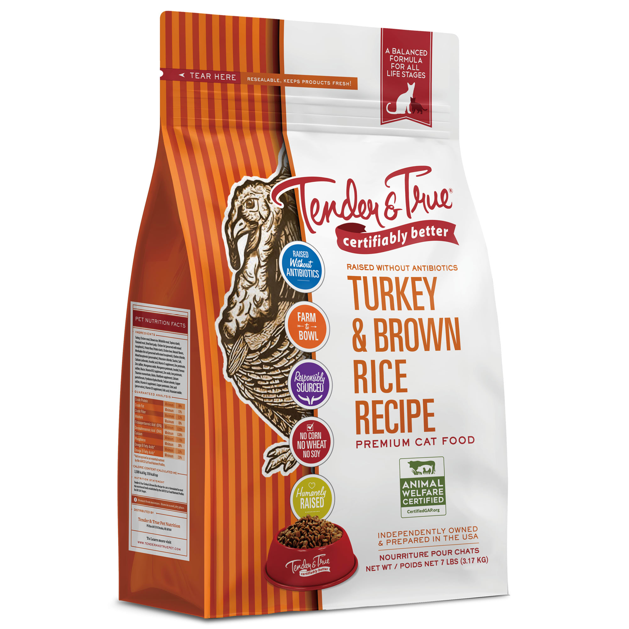Tender True Pet Nutrition Turkey Brown Rice Recipe Dry Cat Food 7