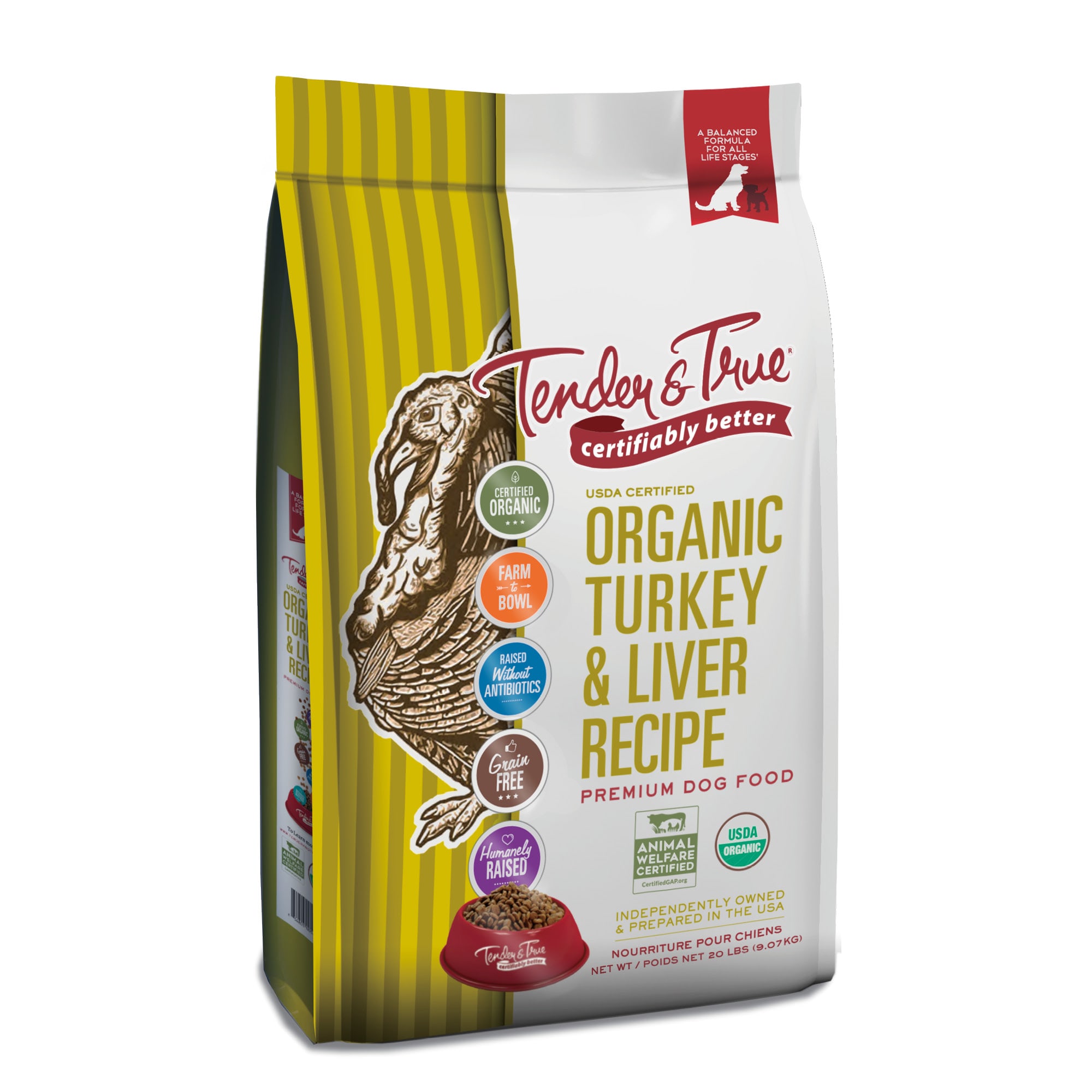 Tender & True Organic Turkey & Liver Dry Dog Food 20 lbs