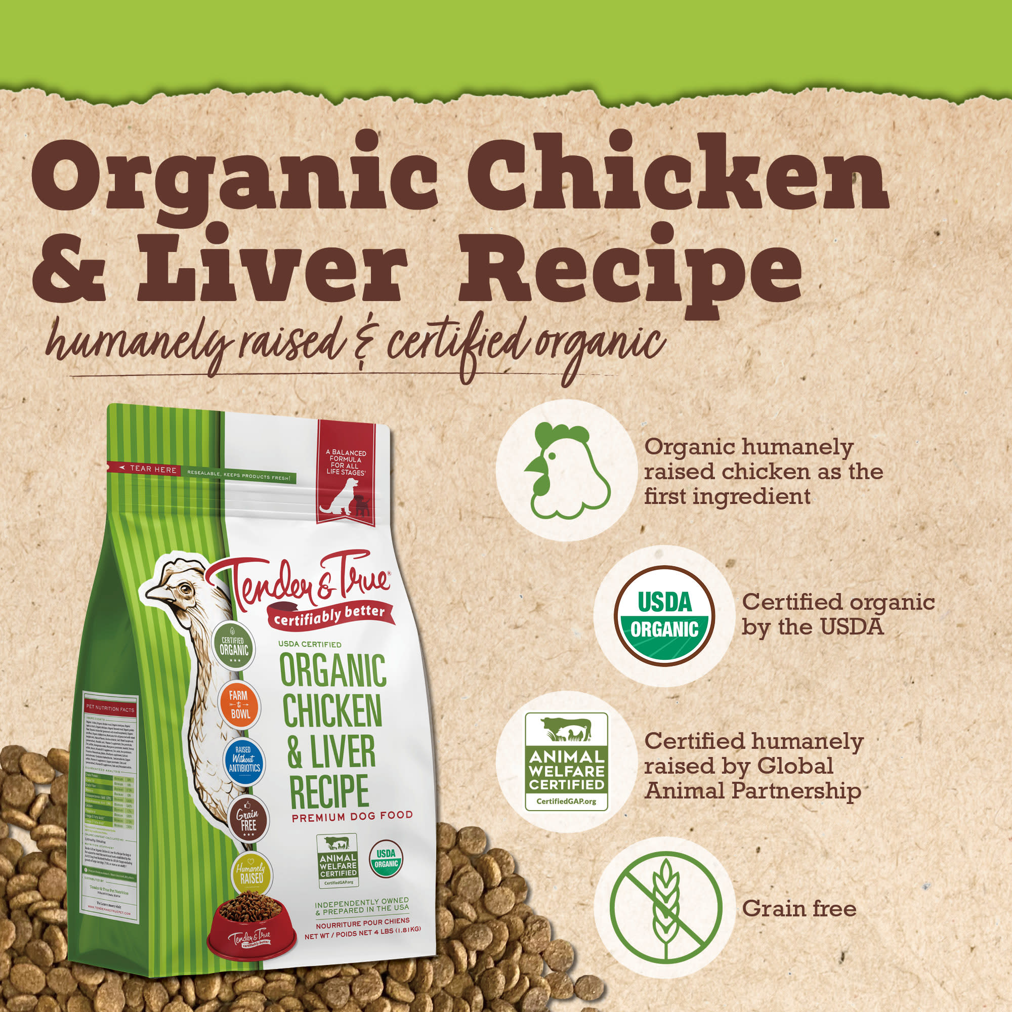 Tender True Pet Nutrition Organic Chicken Liver Recipe Dry Dog