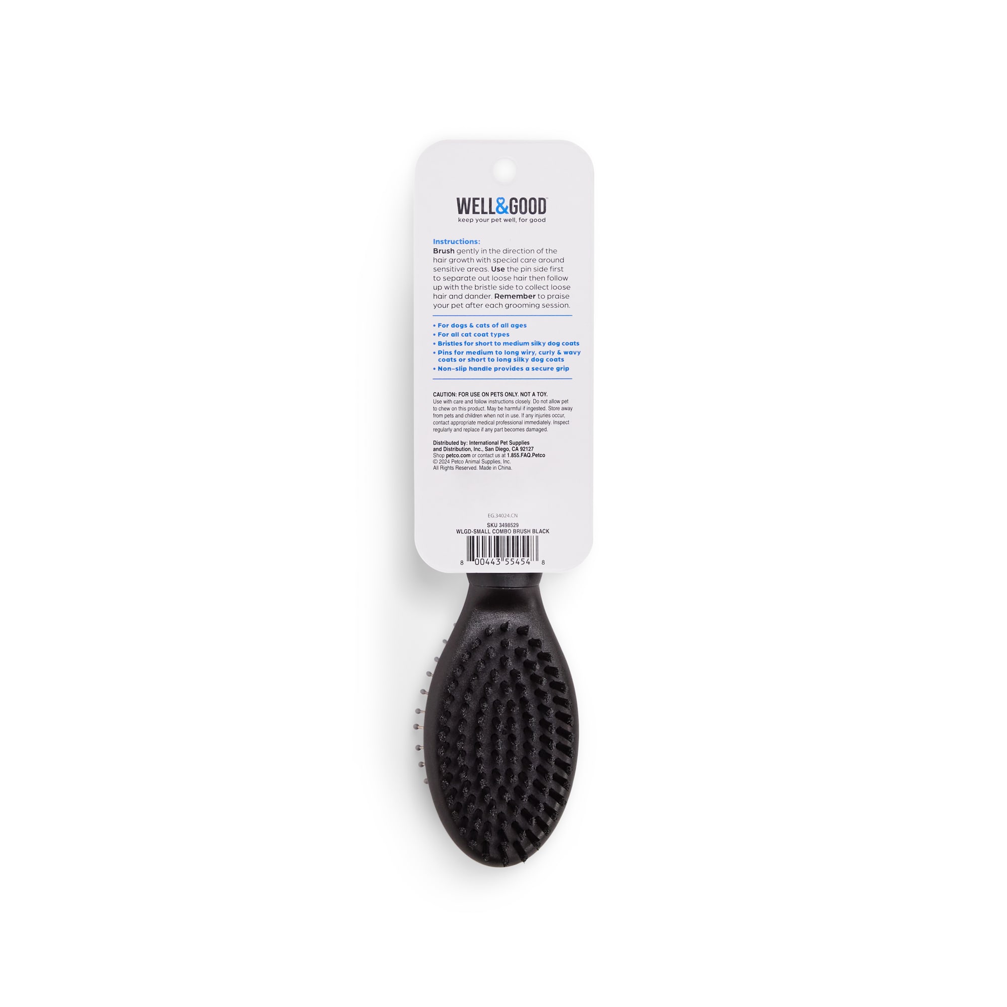 Well & Good Black Combo Pin & Bristle Dog Brush, Small