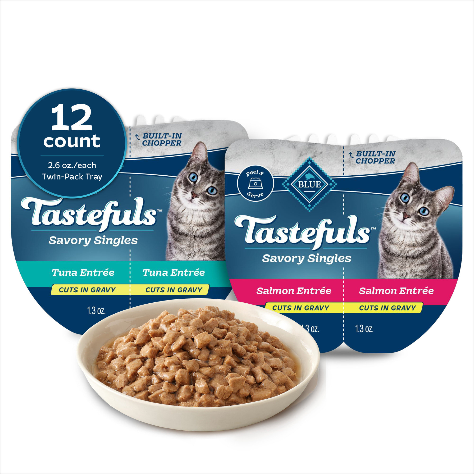 Blue Buffalo Blue Tastefuls Savory Singles Salmon/Tuna Entree Cuts in Gravy  Wet Cat Food Variety Pack, 2.6 oz., Count of 12