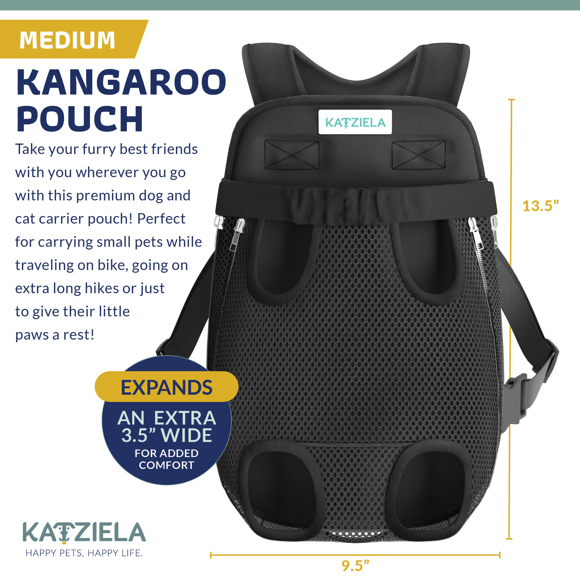 Katziela Kangaroo Pouch Black Pet Carrier 5