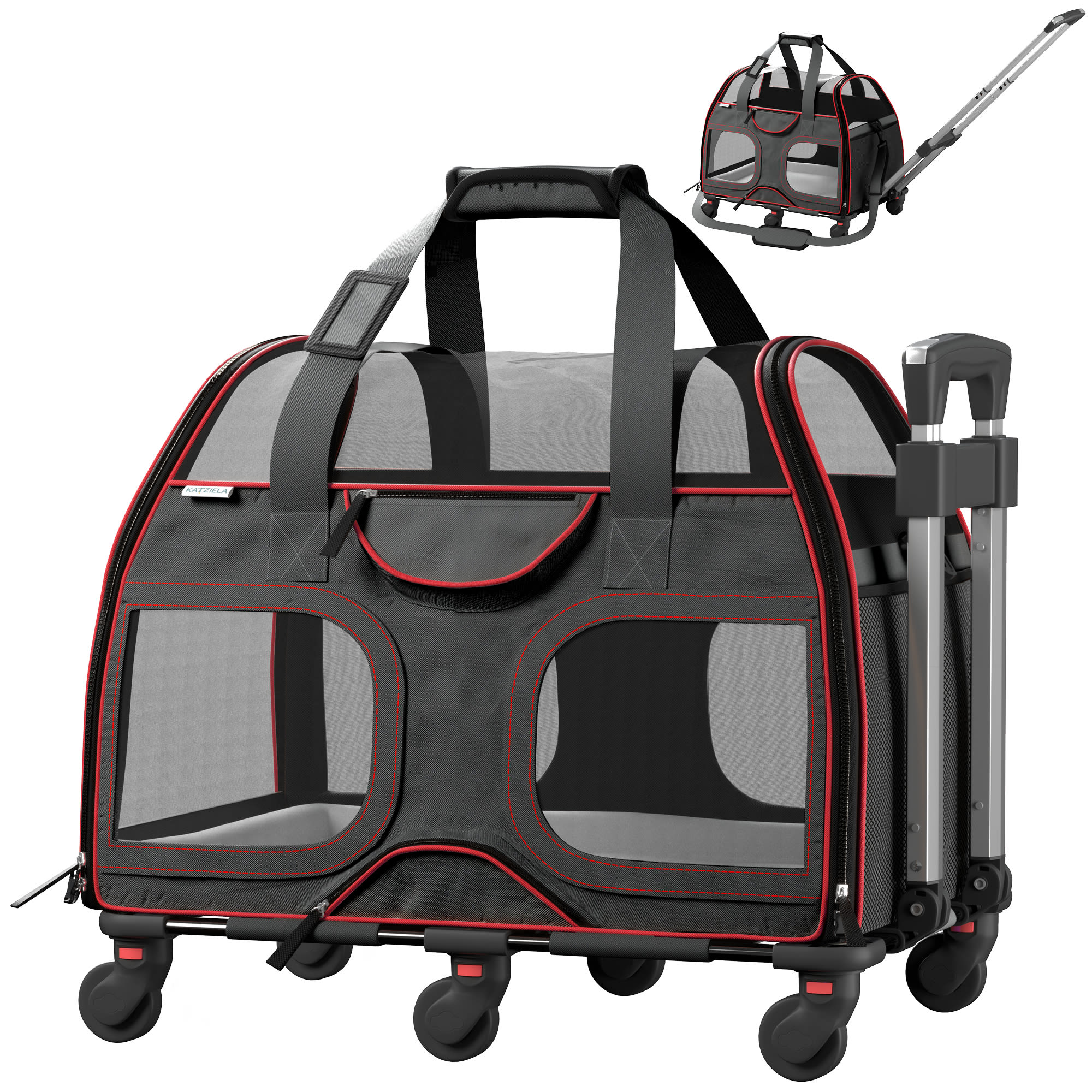 Katziela Rolling Pet Carrier Airline Approved - Pet Carrier with Wheels -  Luxury Lorry - Deluxe TSA Approved Cat Carrier with Wheels - Small Airline  Approved Dog Carrier Trolley - Plane Carry On Bag