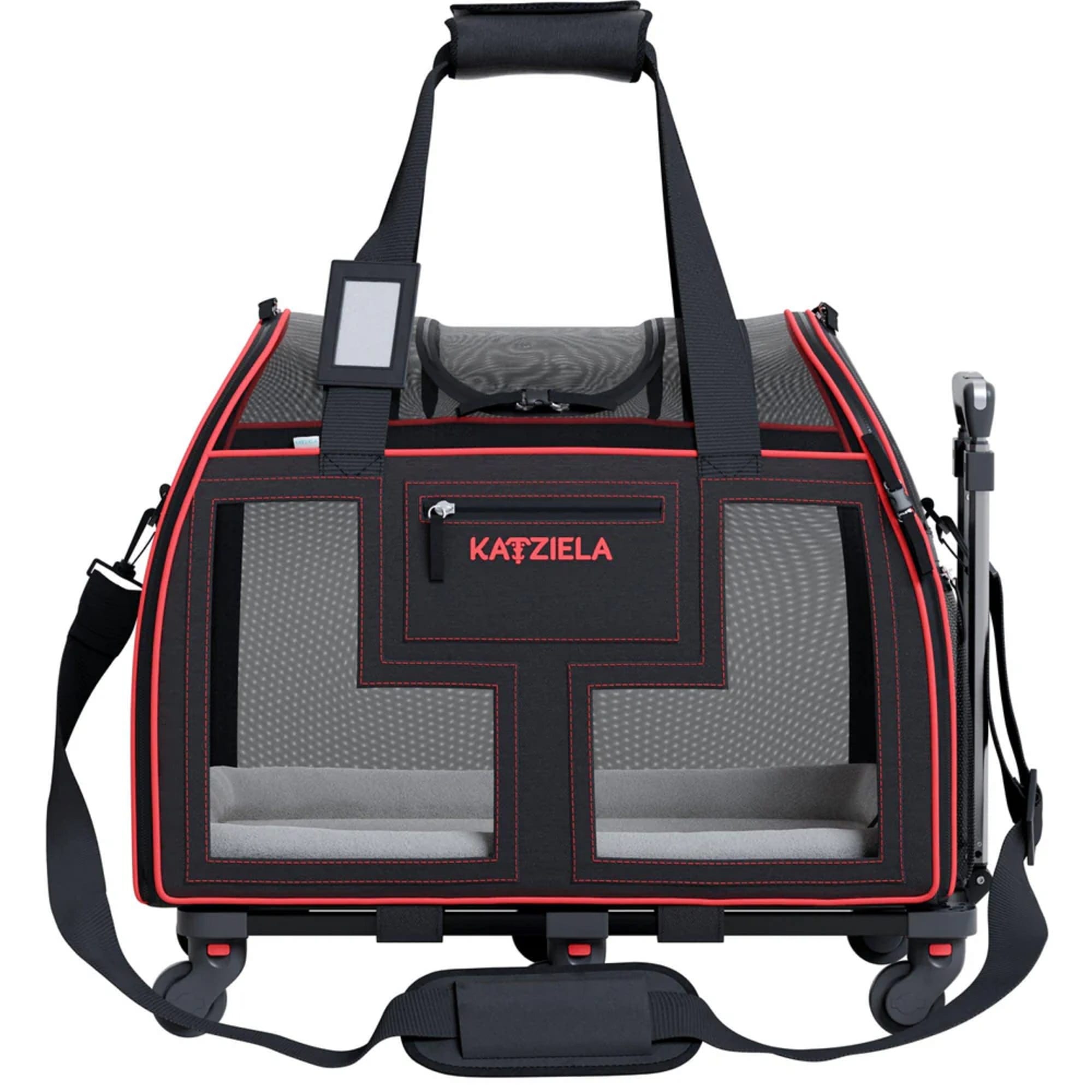 Katziela Luxury Rider Black & Red Pet Carrier, 19" L X 10" W X 12" H Petco