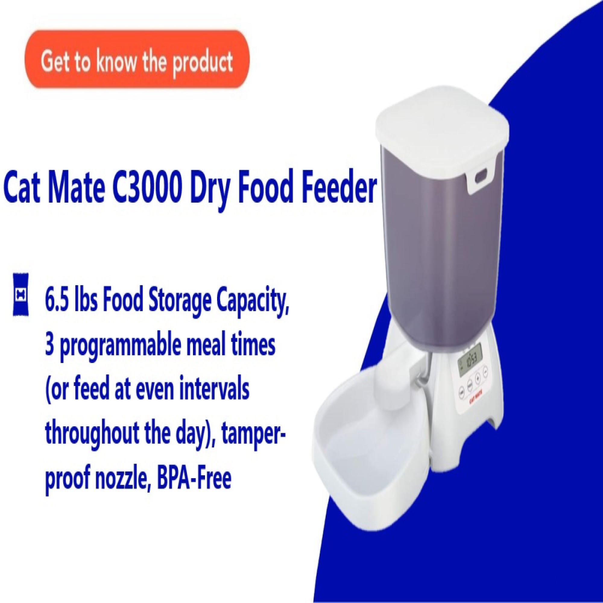 Cat Mate C3000 Automatic Dry Food 3-Meal Feeder, BPA Free for Cats & Small  Dogs