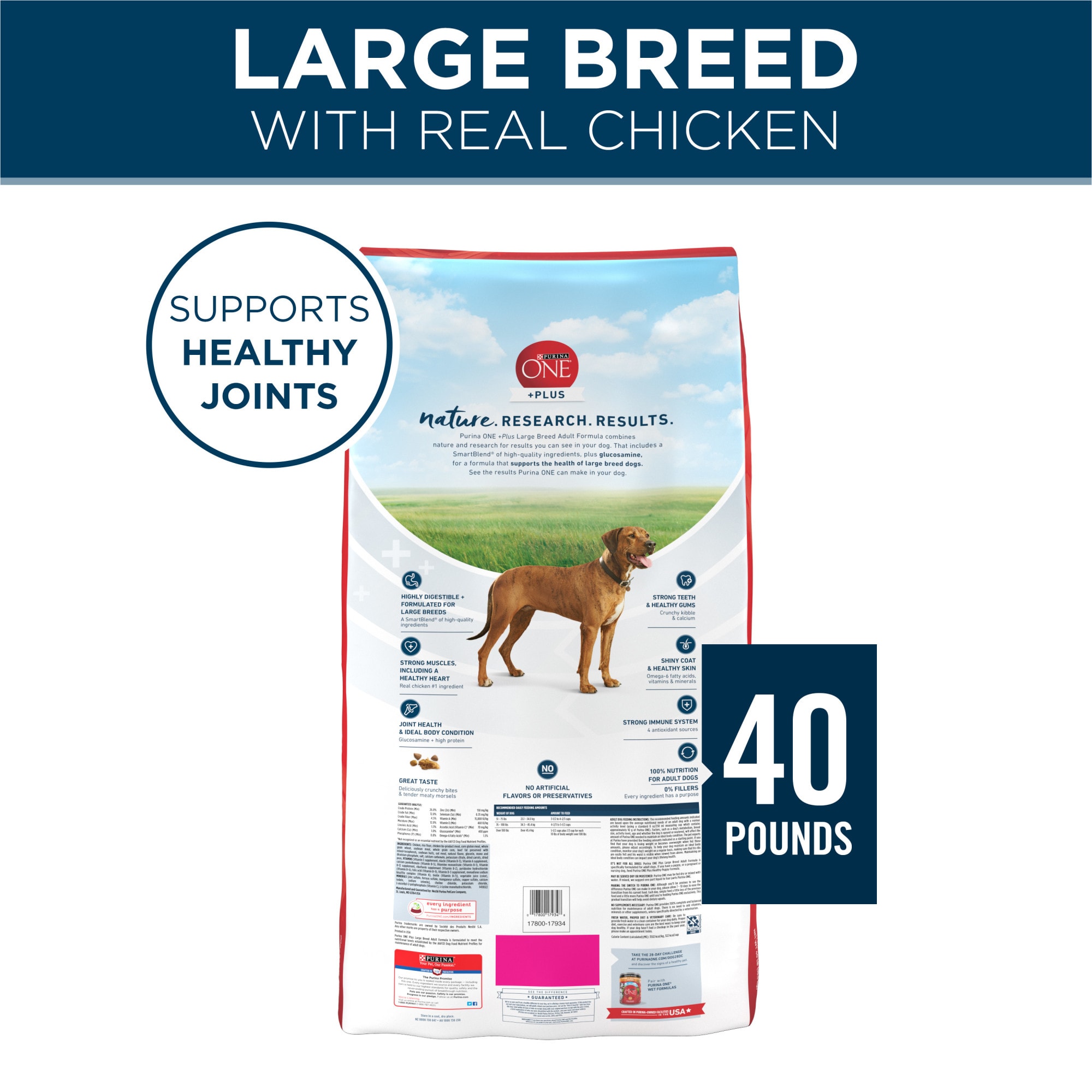 Purina ONE Plus Formula Large Breed Adult Dry Dog Food 40 lbs