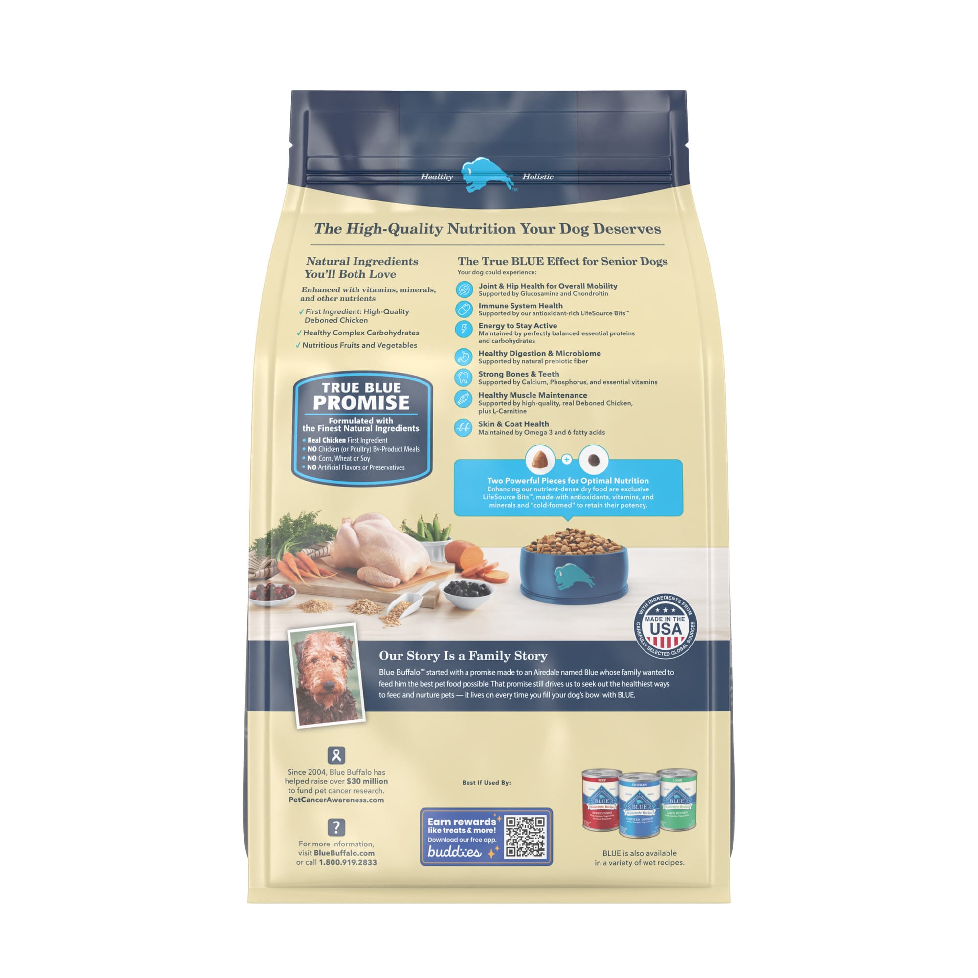 Blue buffalo senior clearance dog food 30lb bag