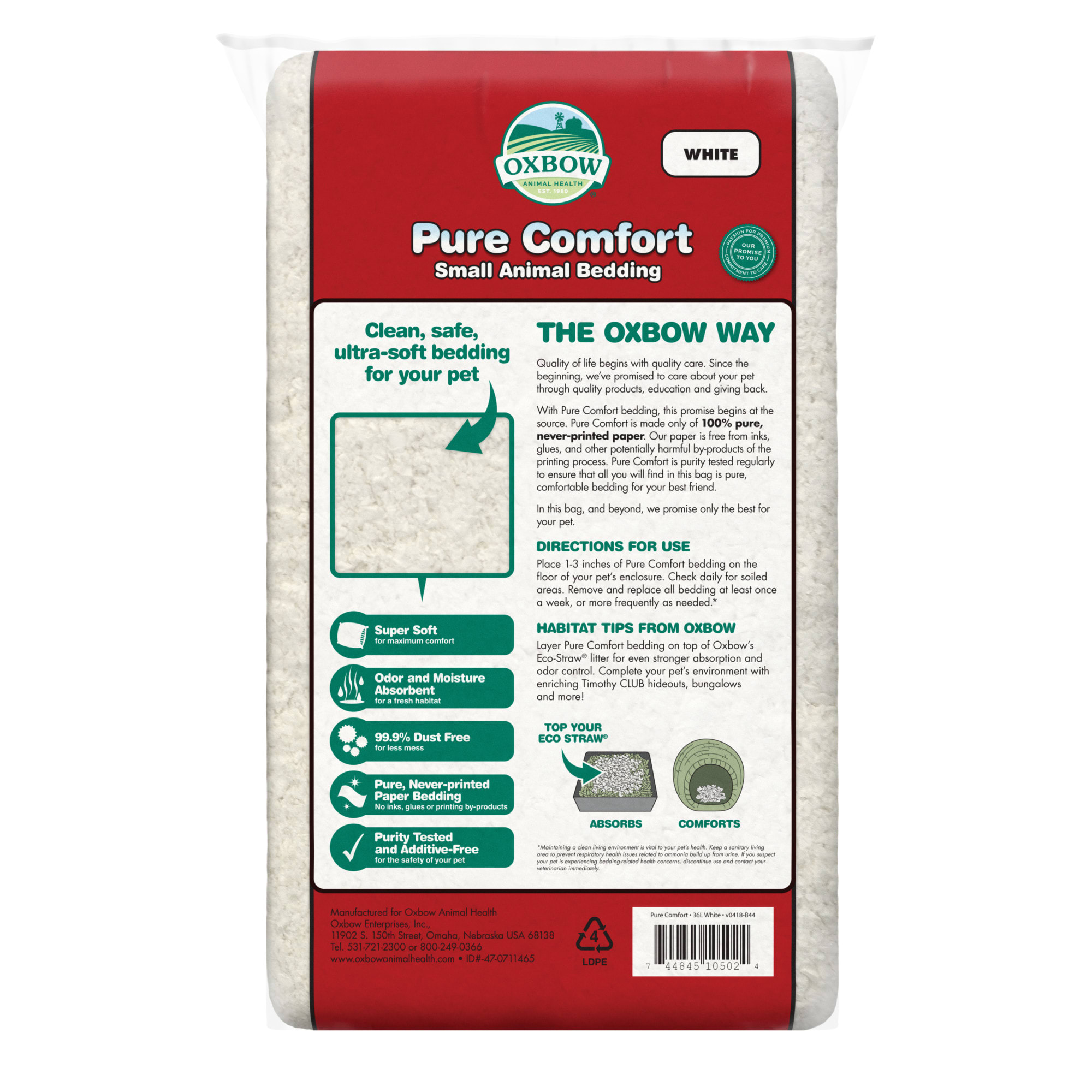 Oxbow Pure Comfort White Bedding, 72 Litre