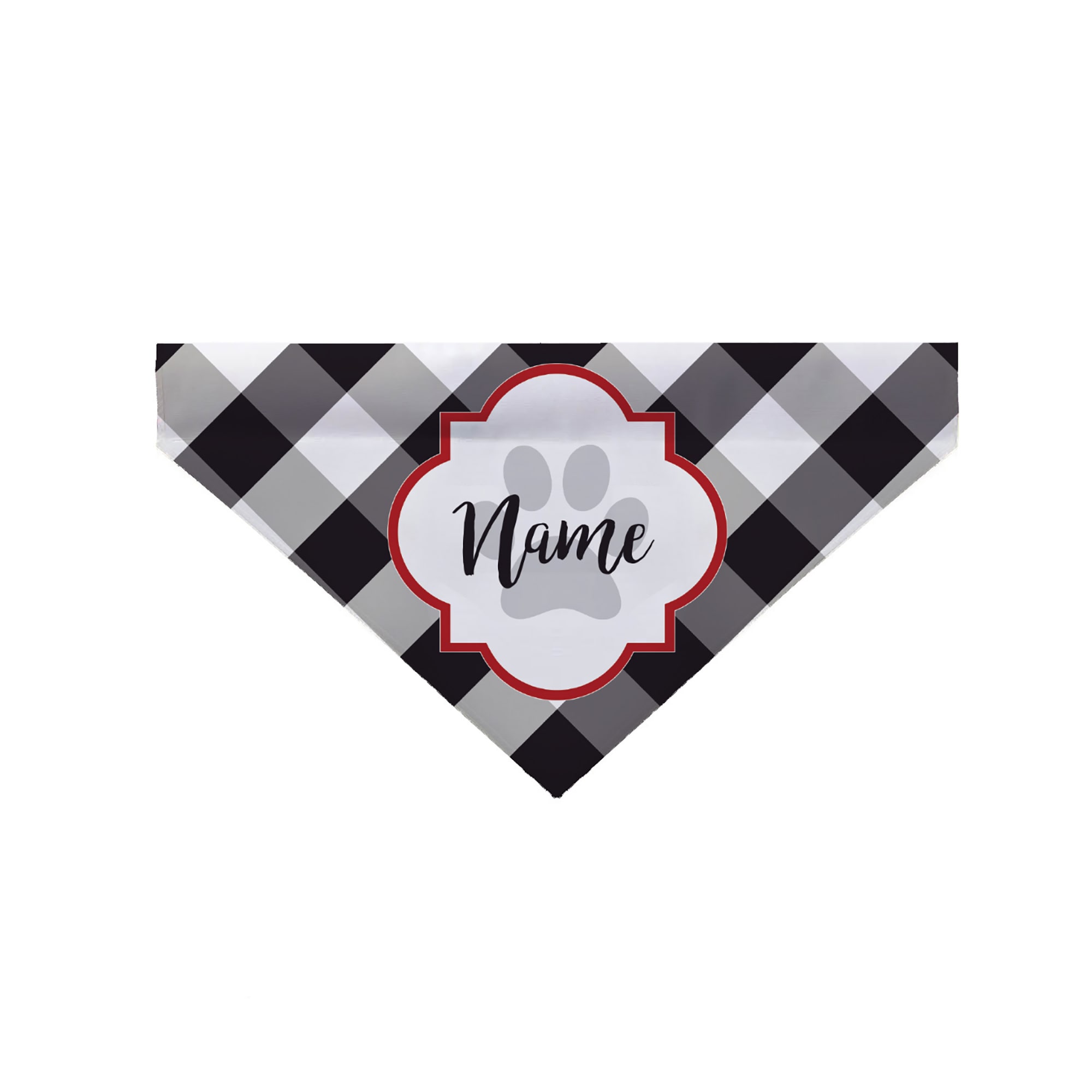 Personalized Gingham Dog Bandana with Name & Festive Design