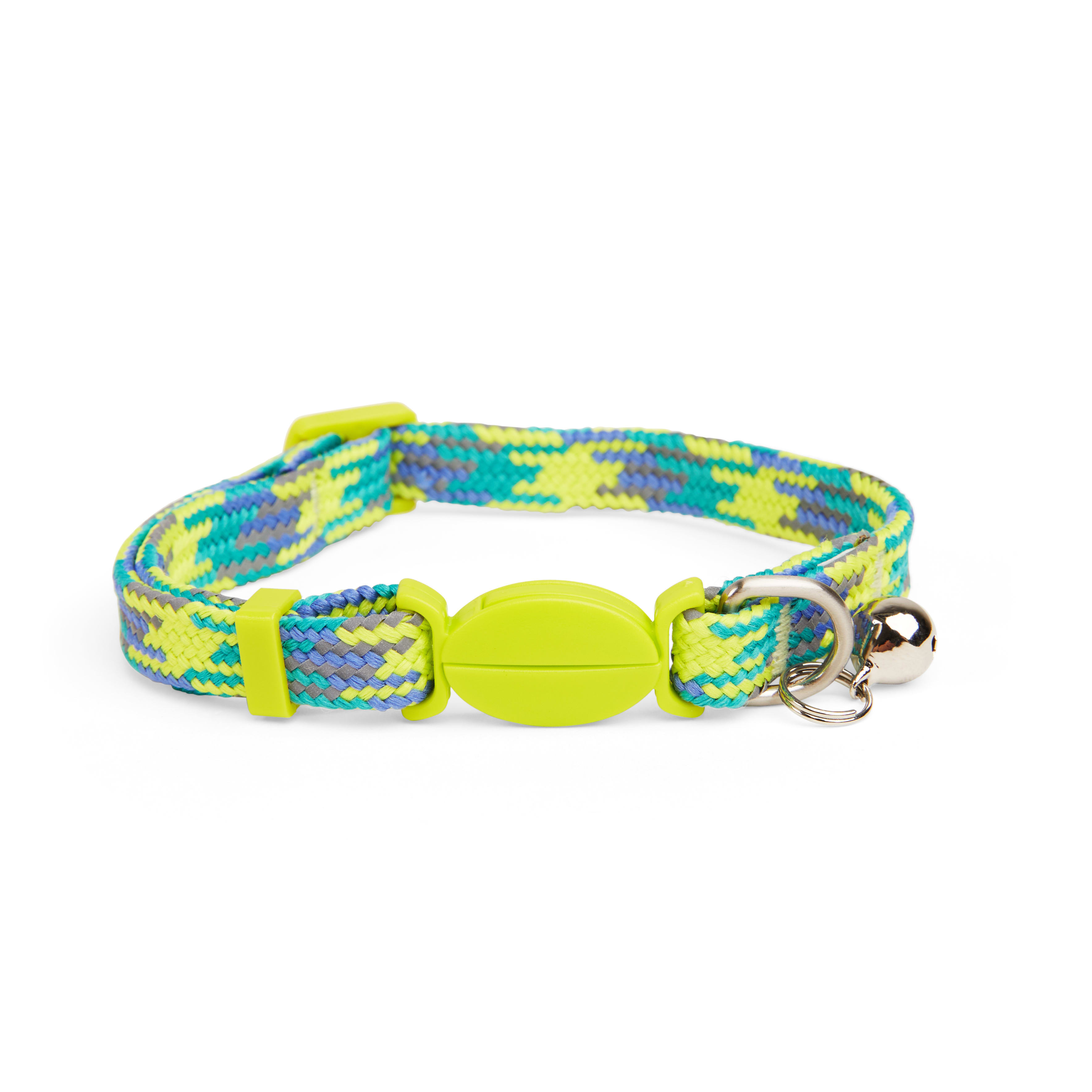 YOULY Reflective Green Rope Cat Collar with Bell & Buckle