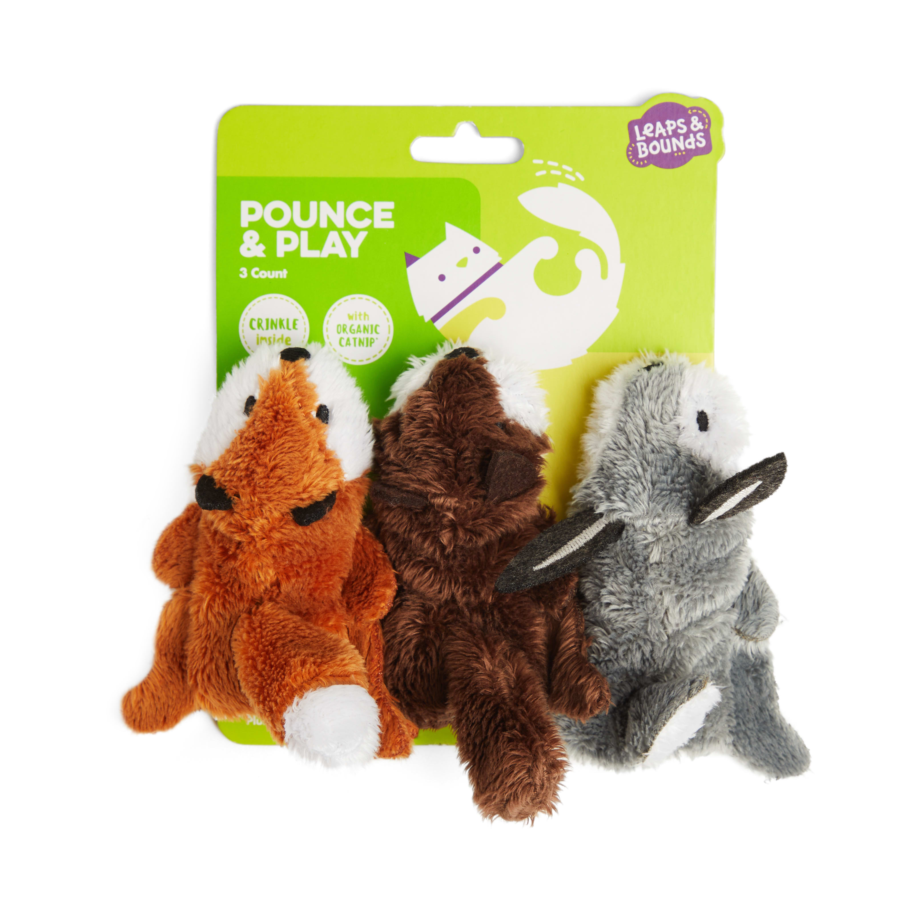 Leaps & Bounds Wildlife Flatties Cat Toy, Pack of 3