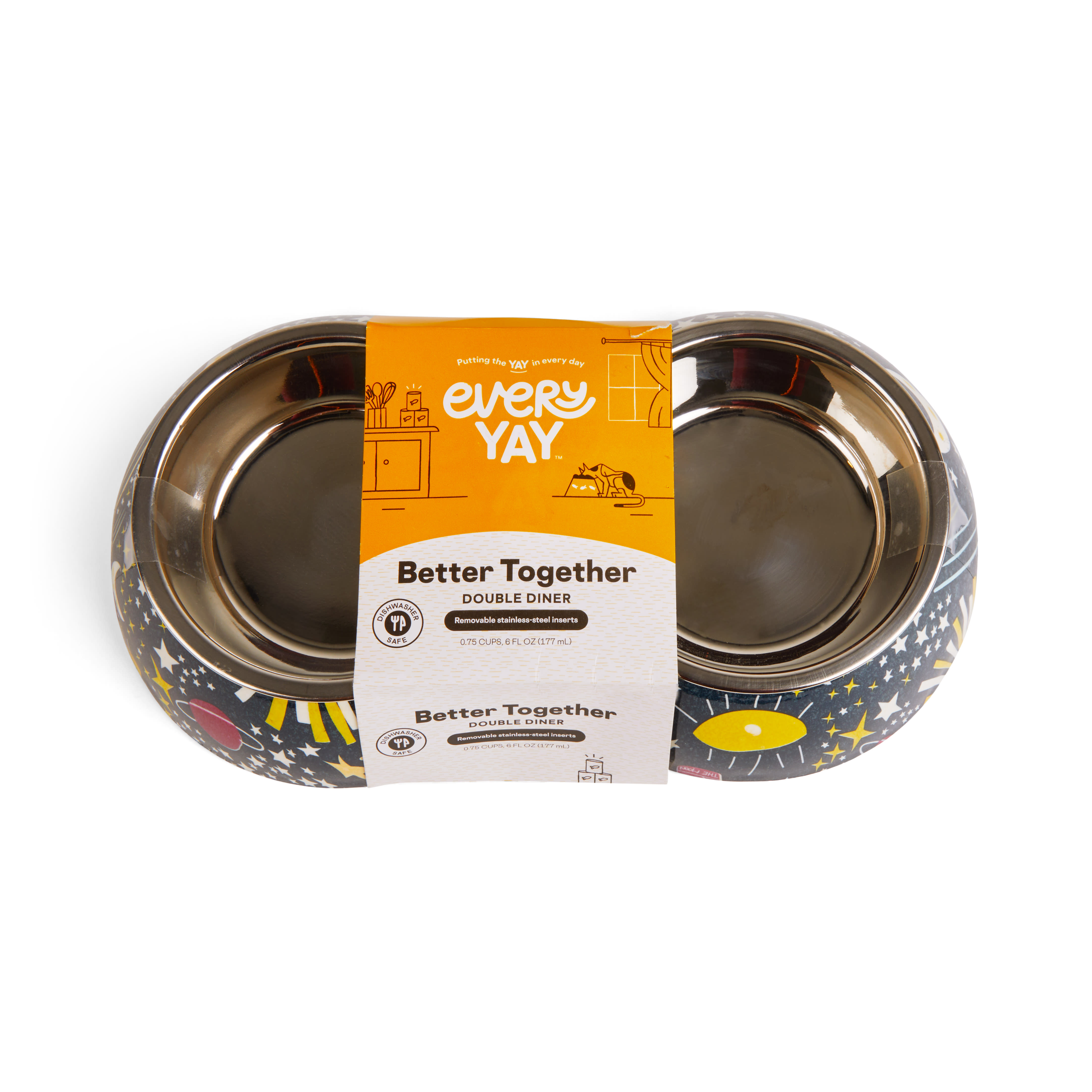 EveryYay Dining In Lidded Stainless-Steel Cat Bowl, 0.75 Cups