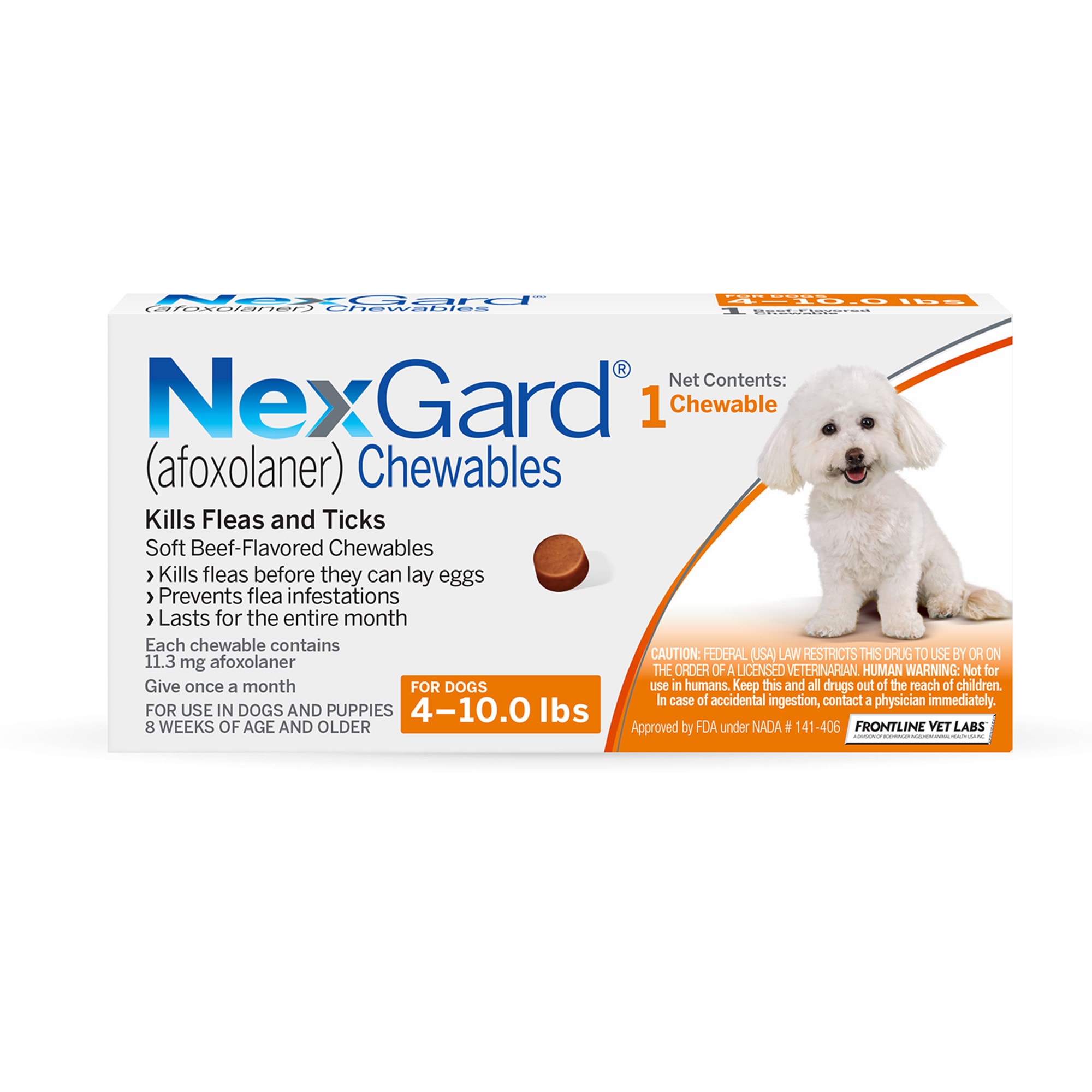 NexGard Chewables for Dogs 4 to 10 lbs, 3 Month Supply