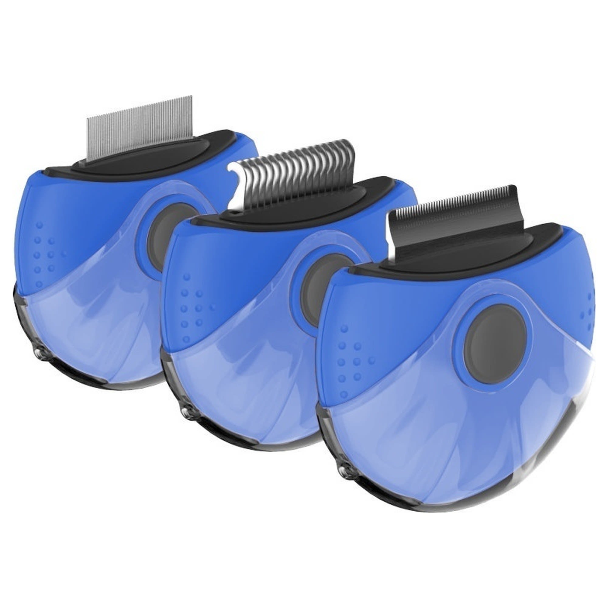 Pet Life 'Axler' Blue Triple Rotating Rake Deshedder and Dematting Grooming Pet Comb