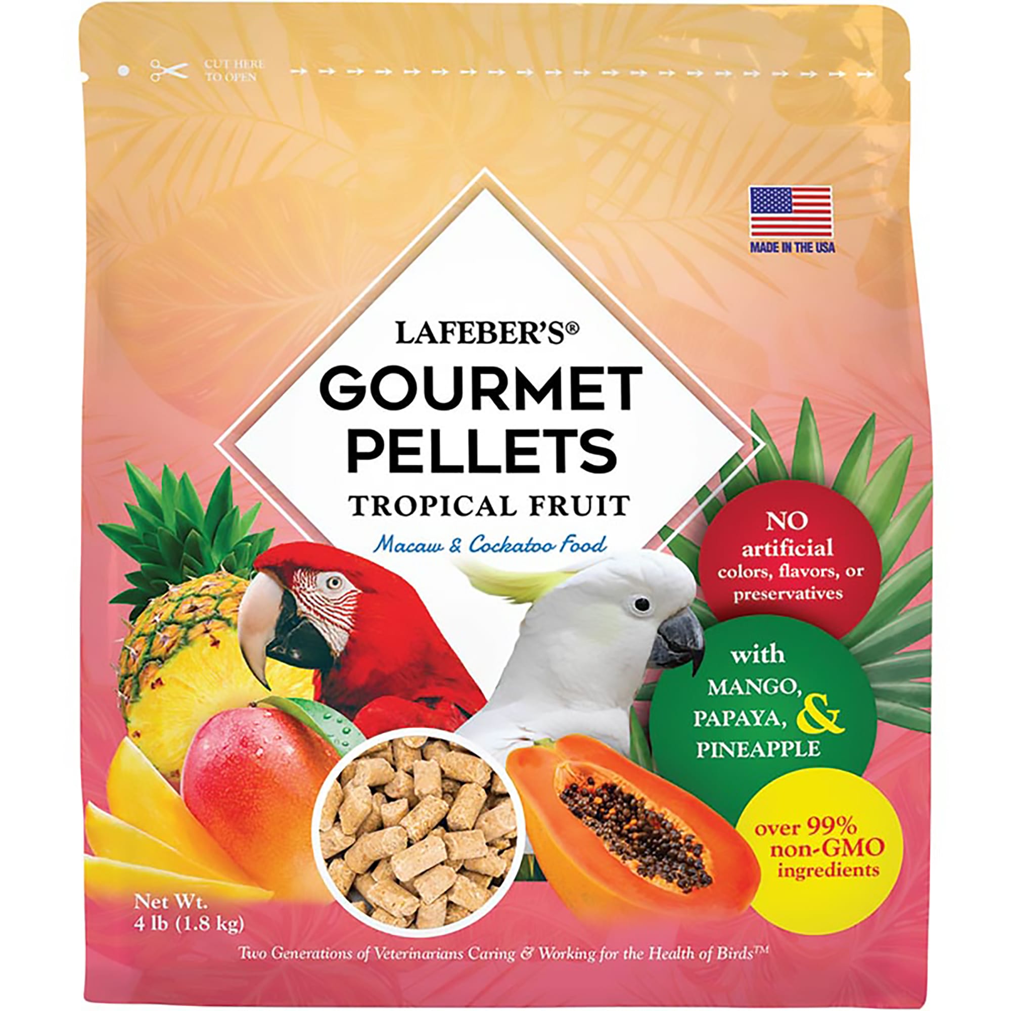 Lafebers Tropical Fruit Pellets Macaw & Cockatoo Dry Food, 4 lbs.