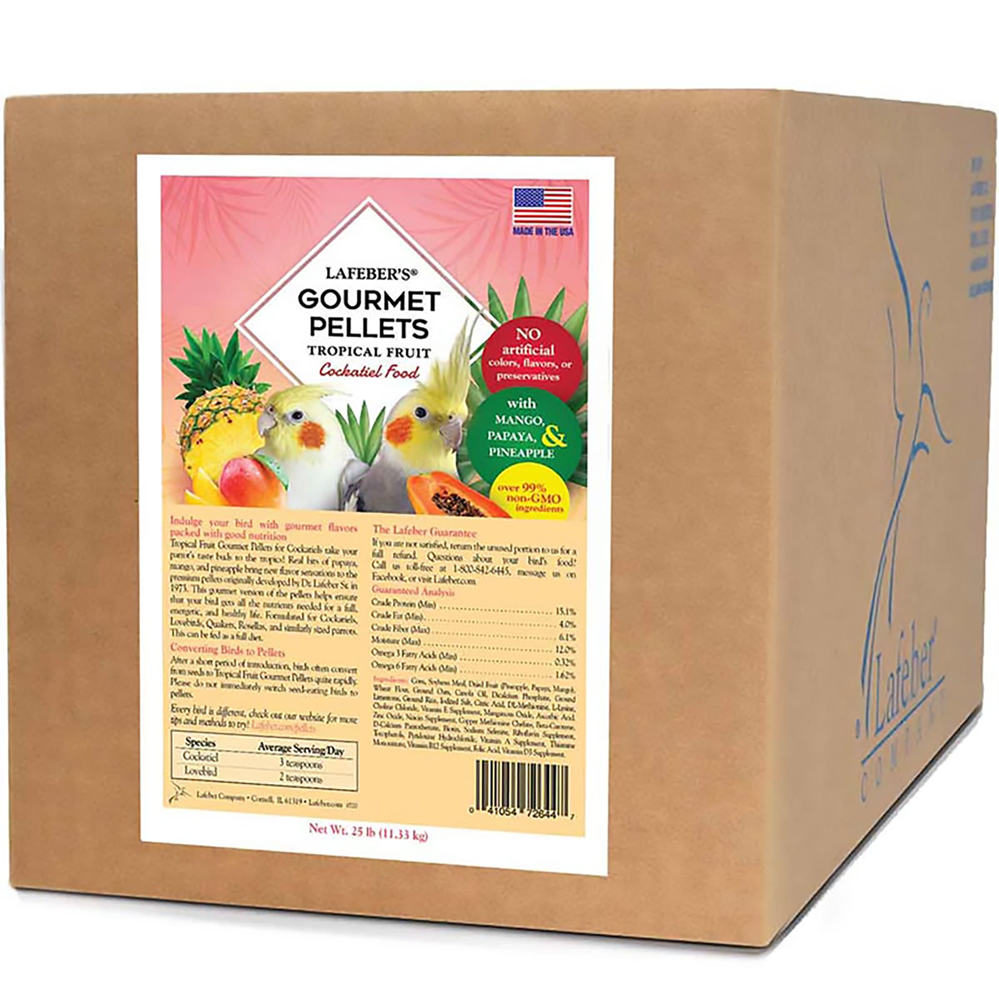 Lafebers Tropical Fruit Pellets Cockatiel Dry Food, 25 lbs.