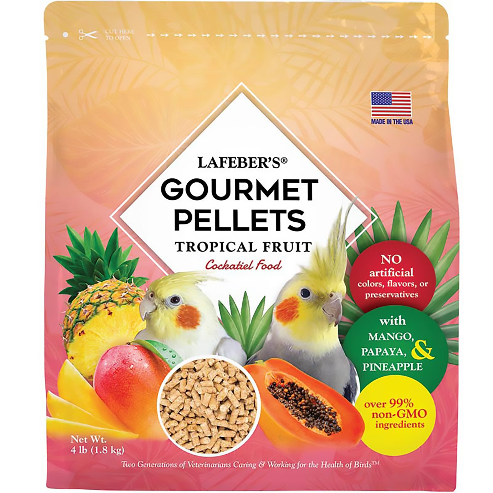 Lafebers Tropical Fruit Pellets Cockatiel Dry Food, 4 lbs.