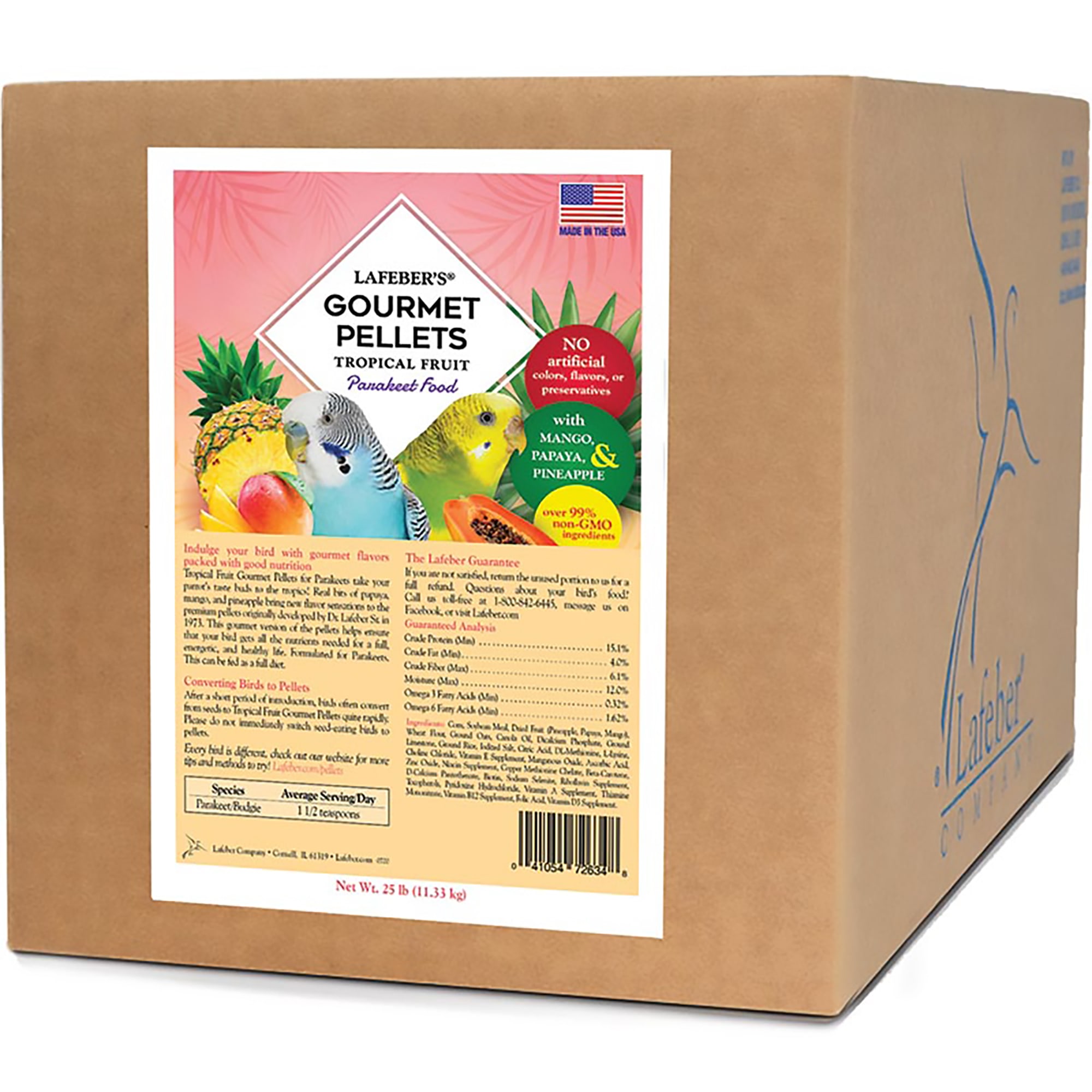 Lafebers Tropical Fruit Pellets Parakeet Dry Food, 25 lbs.