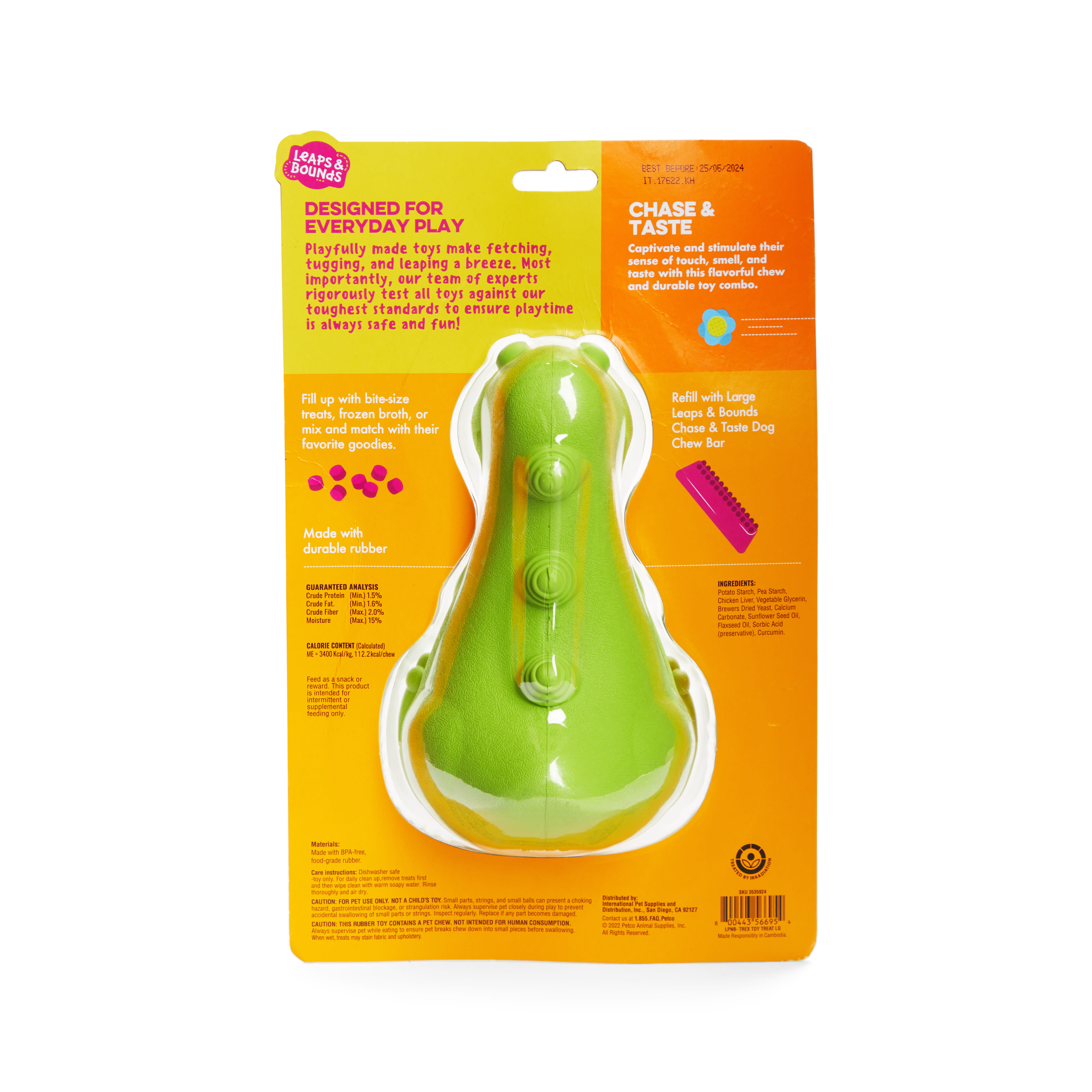 Leaps & Bounds Wobble Dino Treat Dog Toy, Small