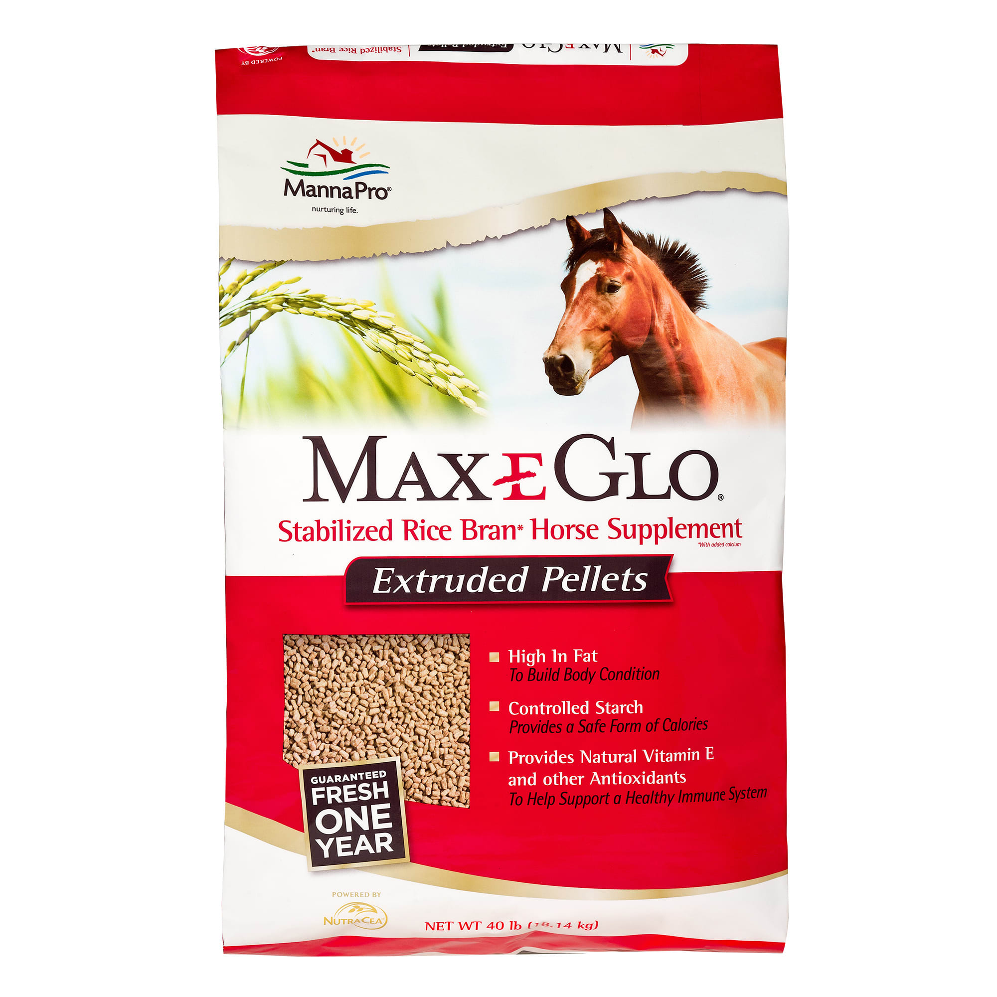 Manna Pro MaxEGlo Rice Bran Horse Supplement 40 lbs