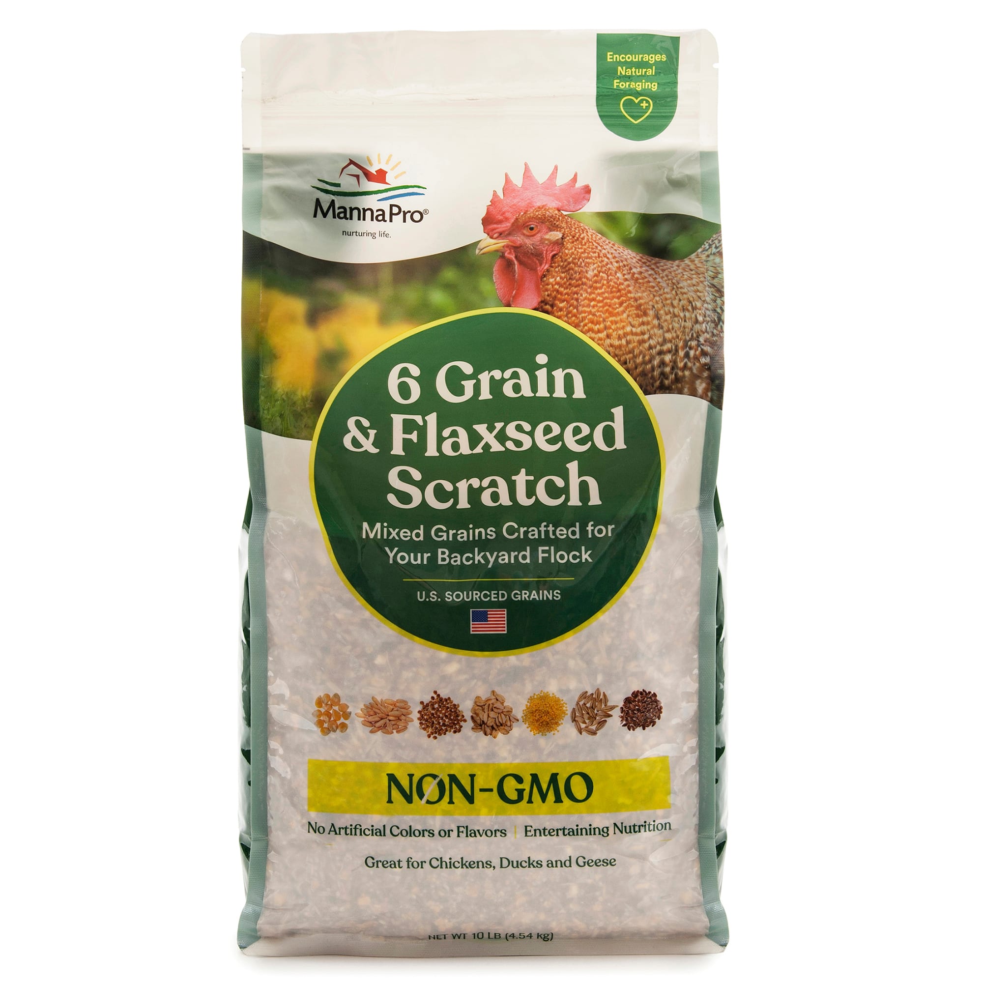 Manna Pro 6 Grain and Flaxseed Scratch | For Backyard Chickens |Non-GMO | Mixed Grains | No Artificial Flavors or Medications | 10 LB (B07V4SNW1Y)