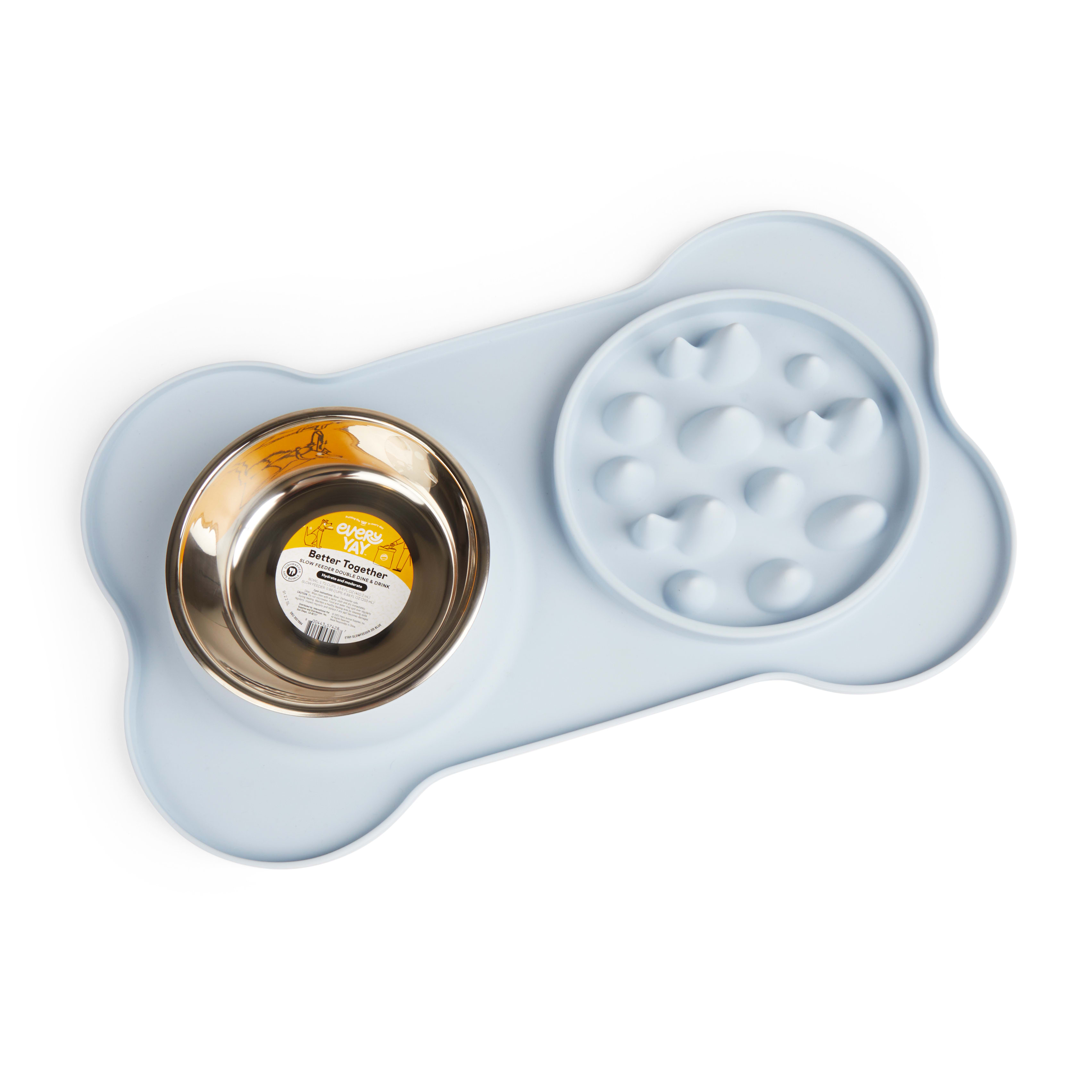 EveryYay Blue Slow Feeder Double Diner Dog Bowl, 1.72 Cups Petco