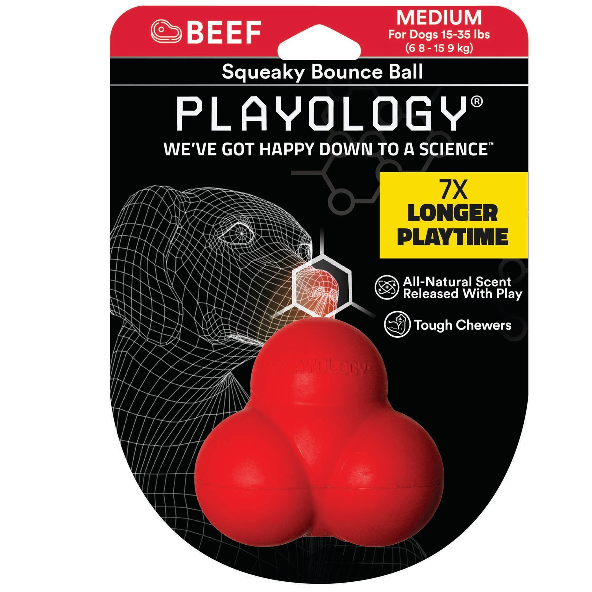 Playology Squeaky Bounce Ball Beef Dog Toy, Medium Petco