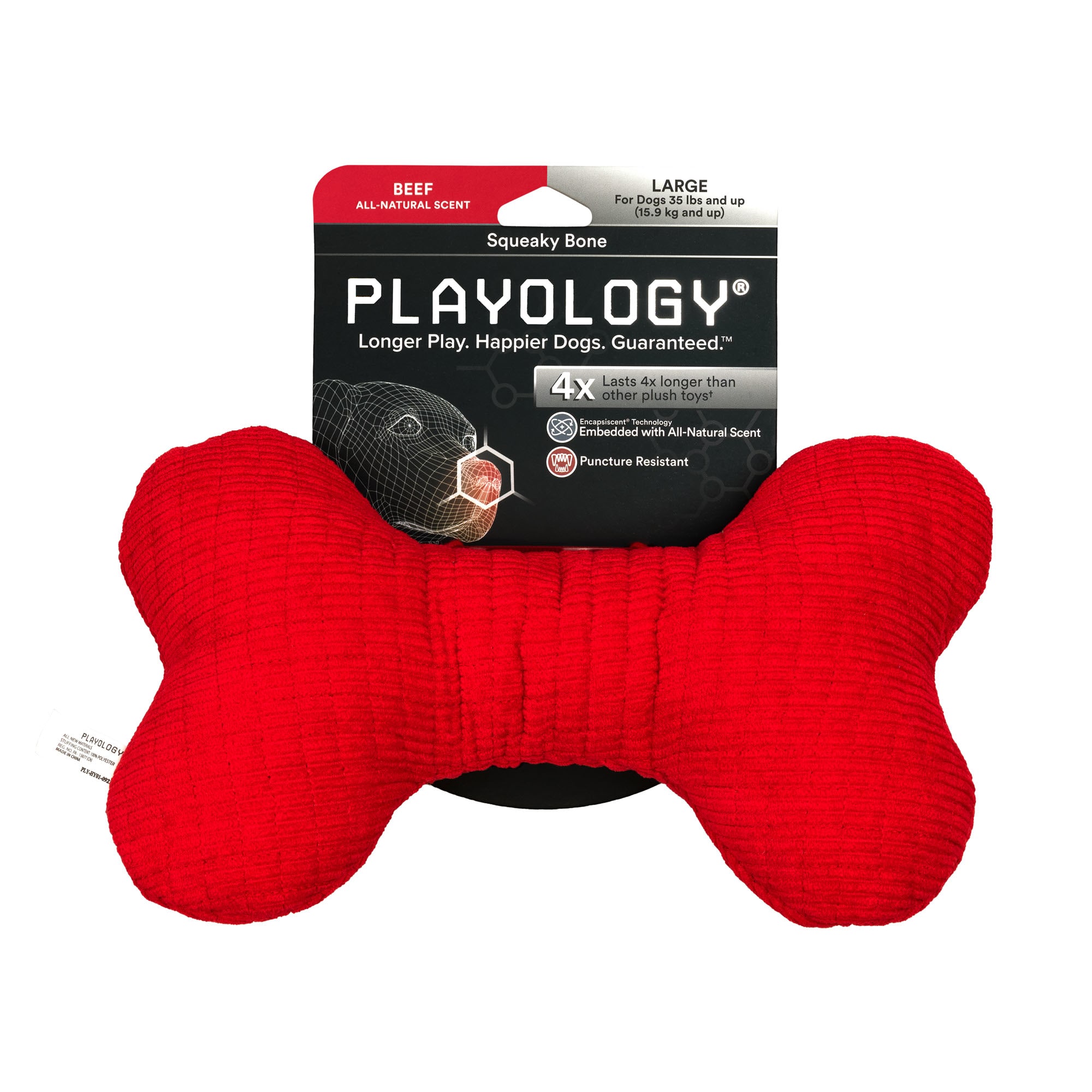 Playology Plush Bone Beef Scented Dog Toy - Medium