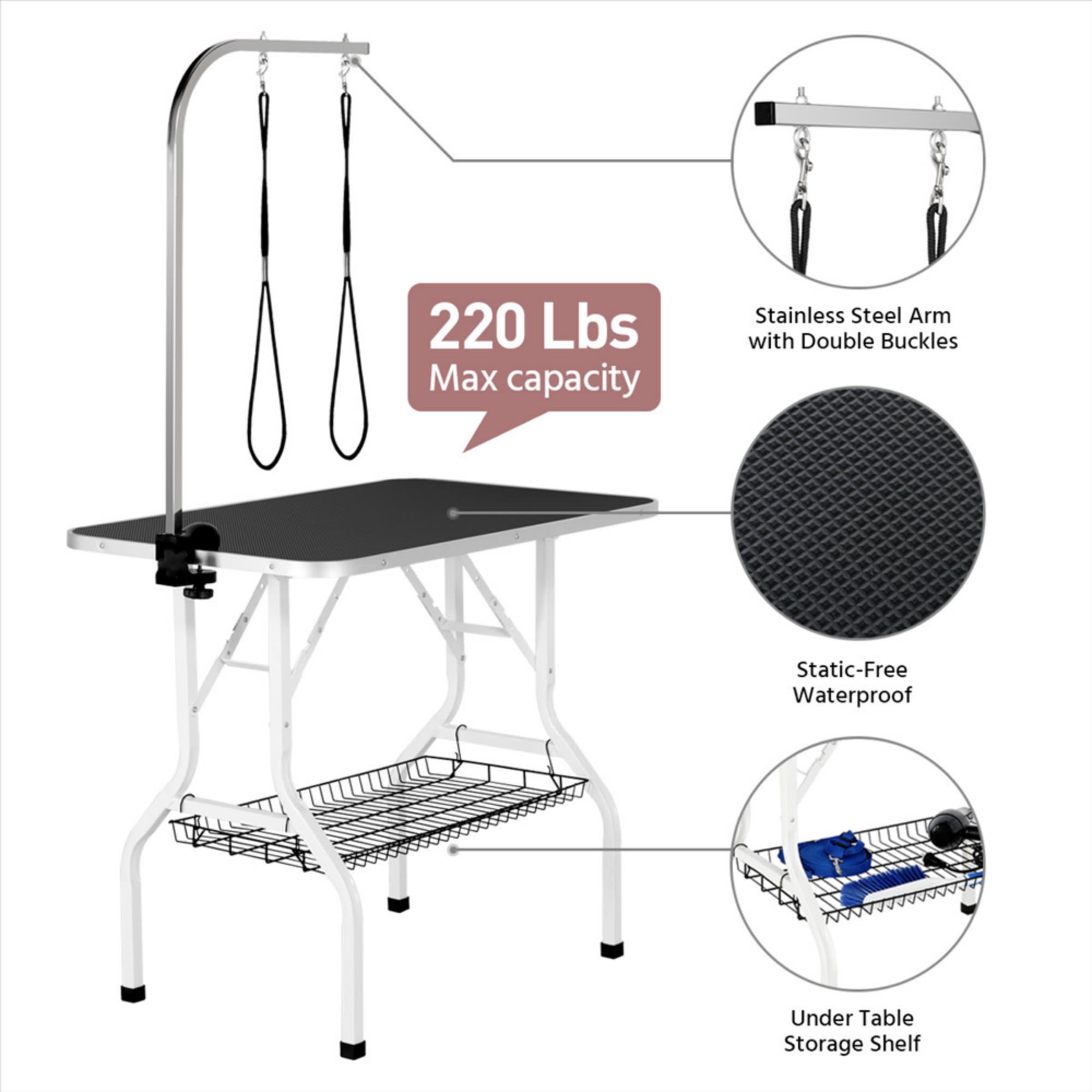 Topeakmart Black 36 Foldable Pet Grooming Table with Adjustable Arm 36 L X 24 W X 62.6 H