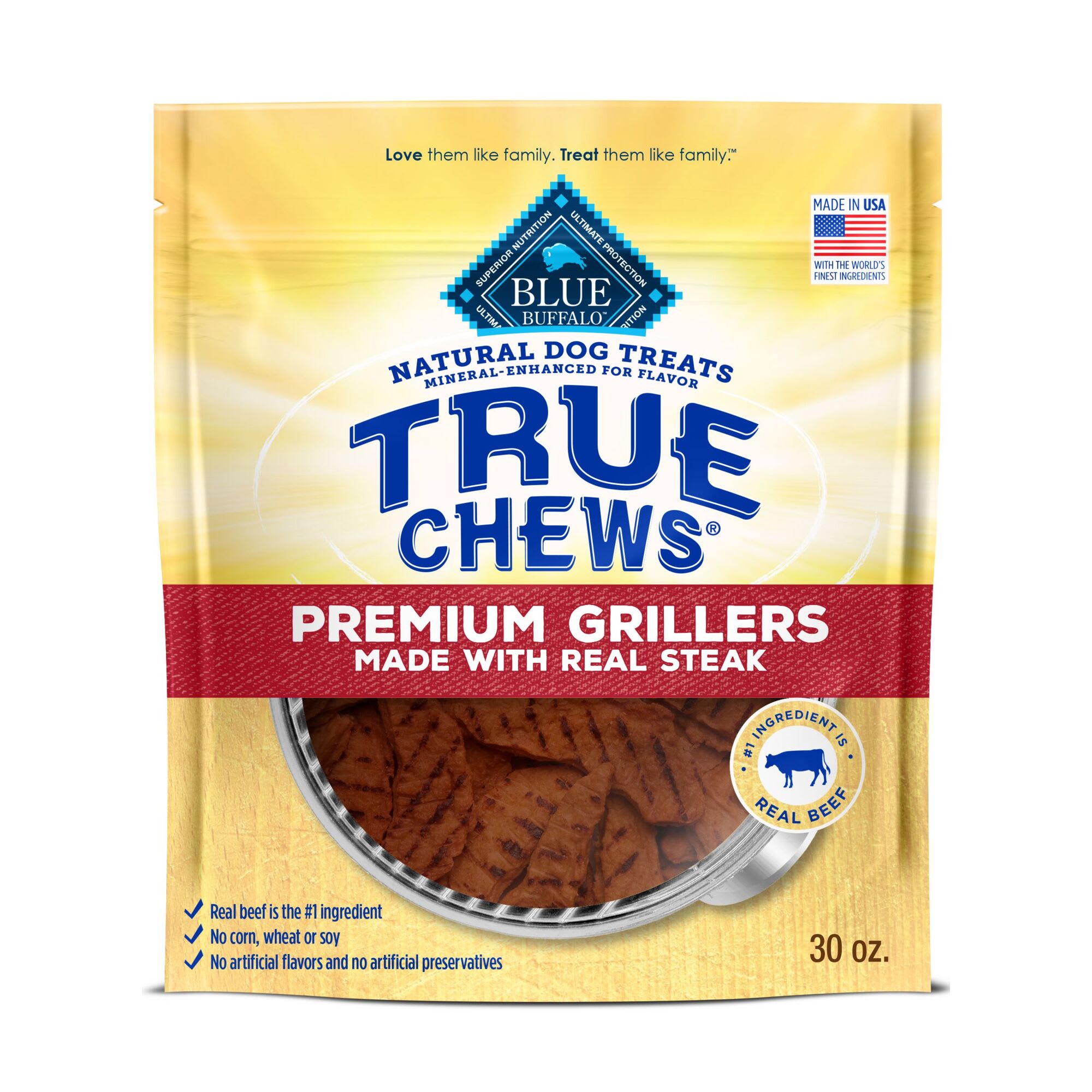 Blue Buffalo True Chews Natural Premium Steak Grillers Dog Treats, 30 ...