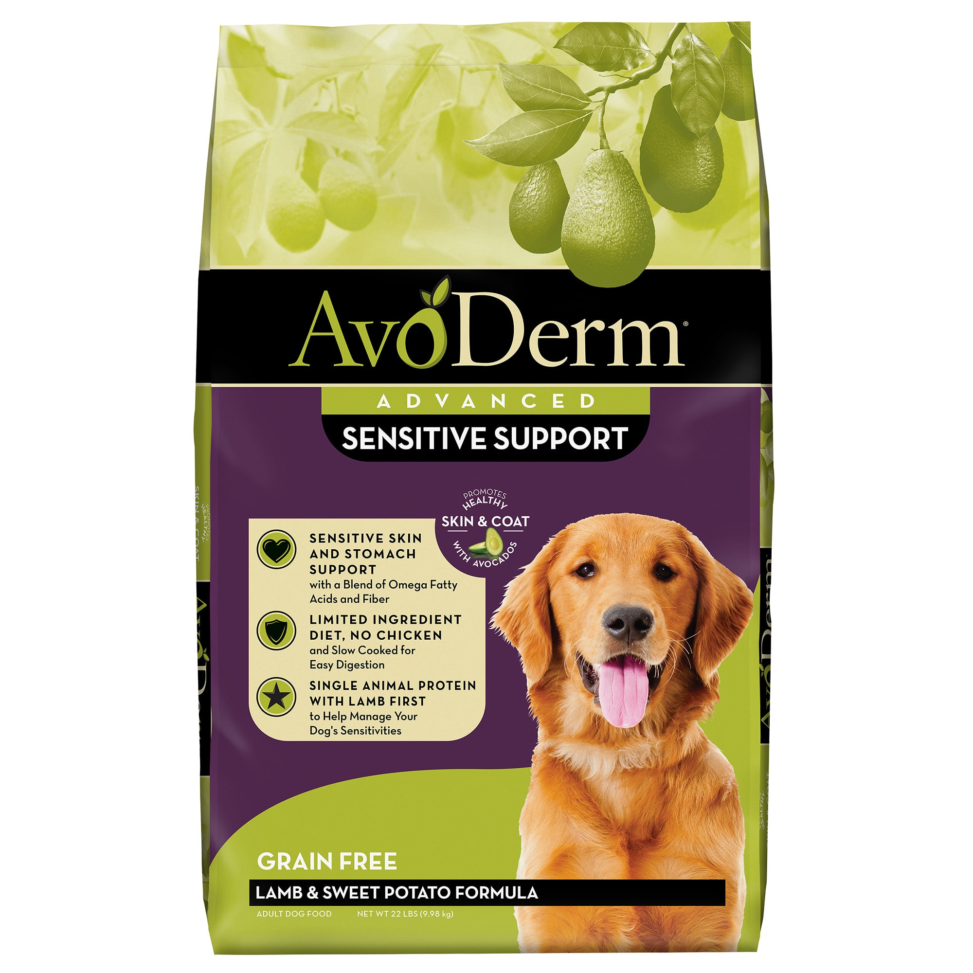 AvoDerm Advanced Sensitive Support Lamb Sweet Potato Formula Grain Free Dry Dog Food 22 lbs