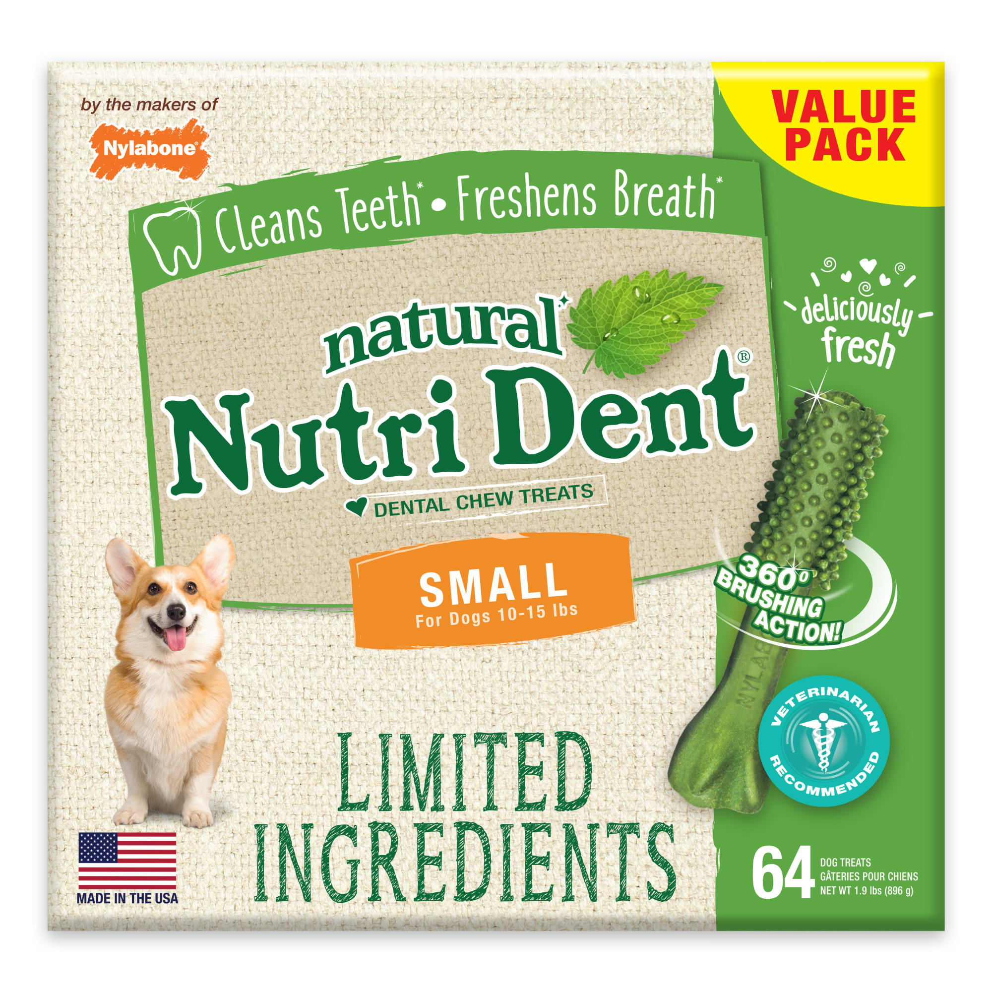 Nylabone Nutri Dent Natural Dental Fresh Breath Flavored Chew Small