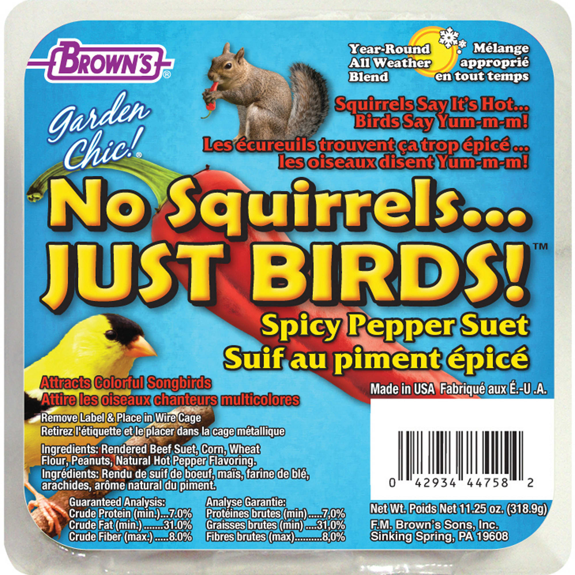 Brown s Garden Chic No Squirrels Just Birds Suet Cake 11.25 oz